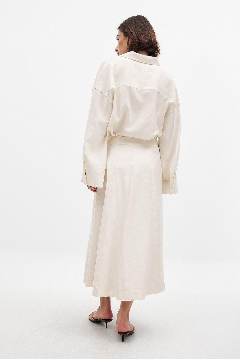 Linen Blend A-line Midi Skirt Product Image