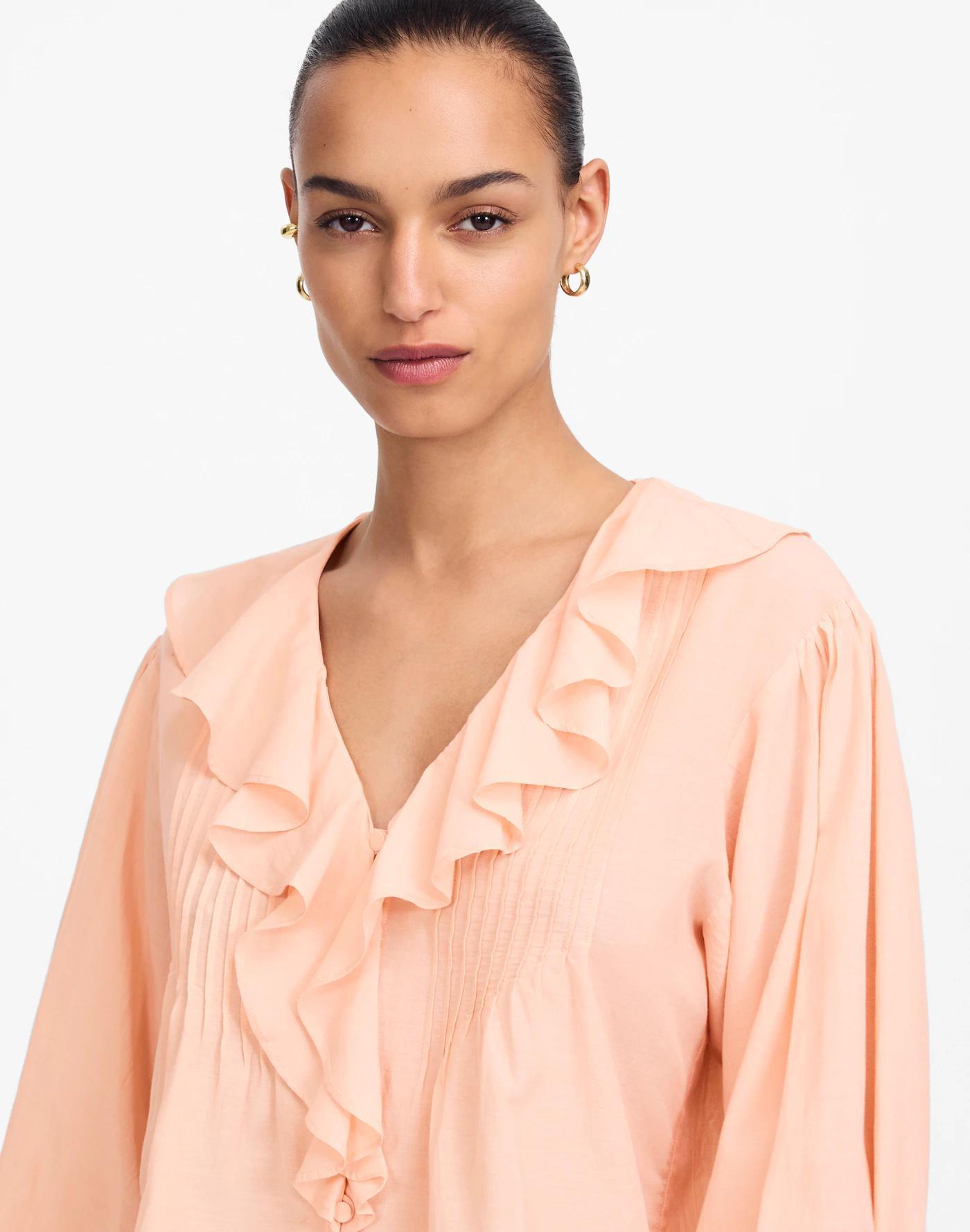 Ruffled Pintucked Long-Sleeve Top Product Image