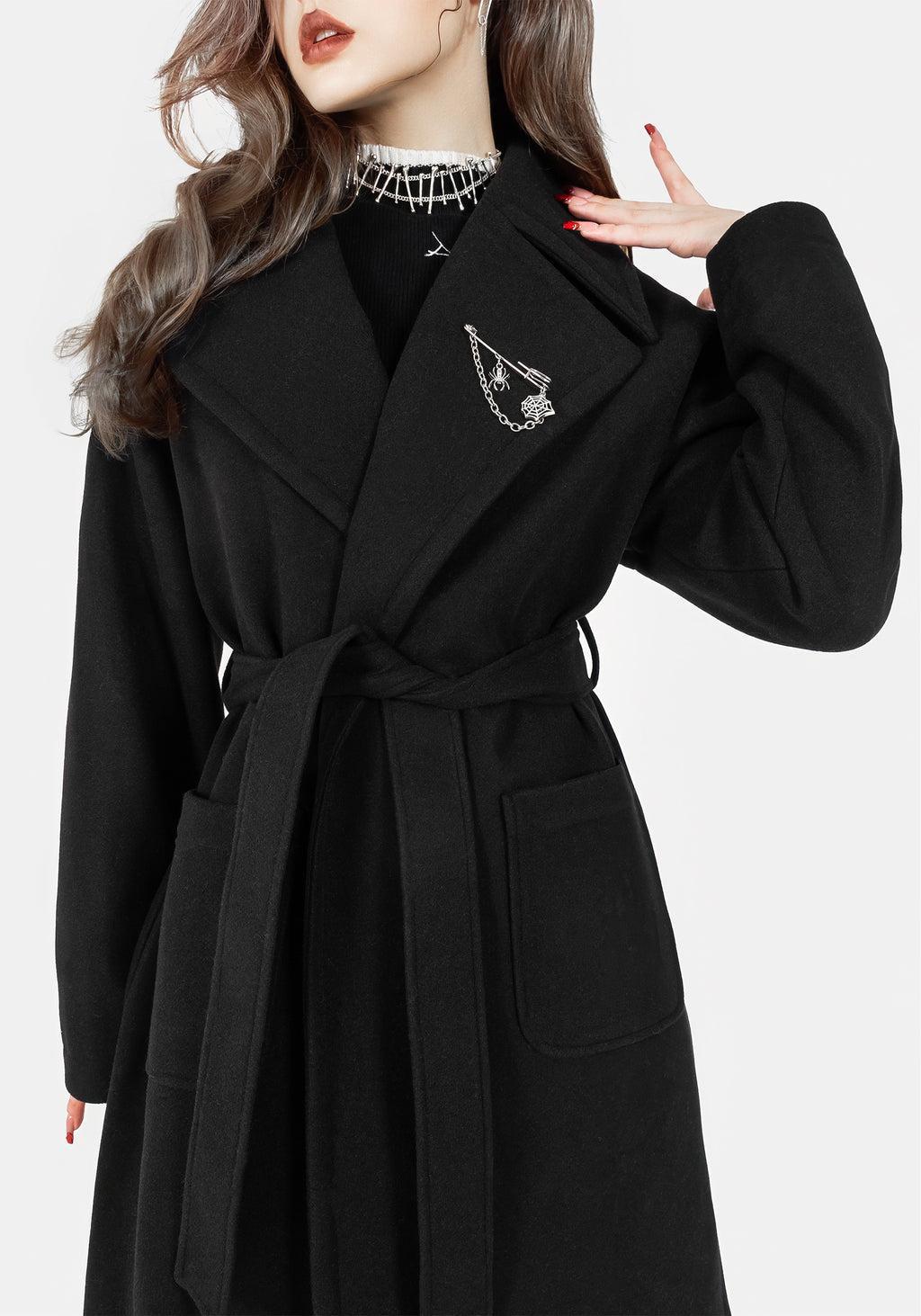 Meltdown Oversized Coat with Brooch - Black Product Image