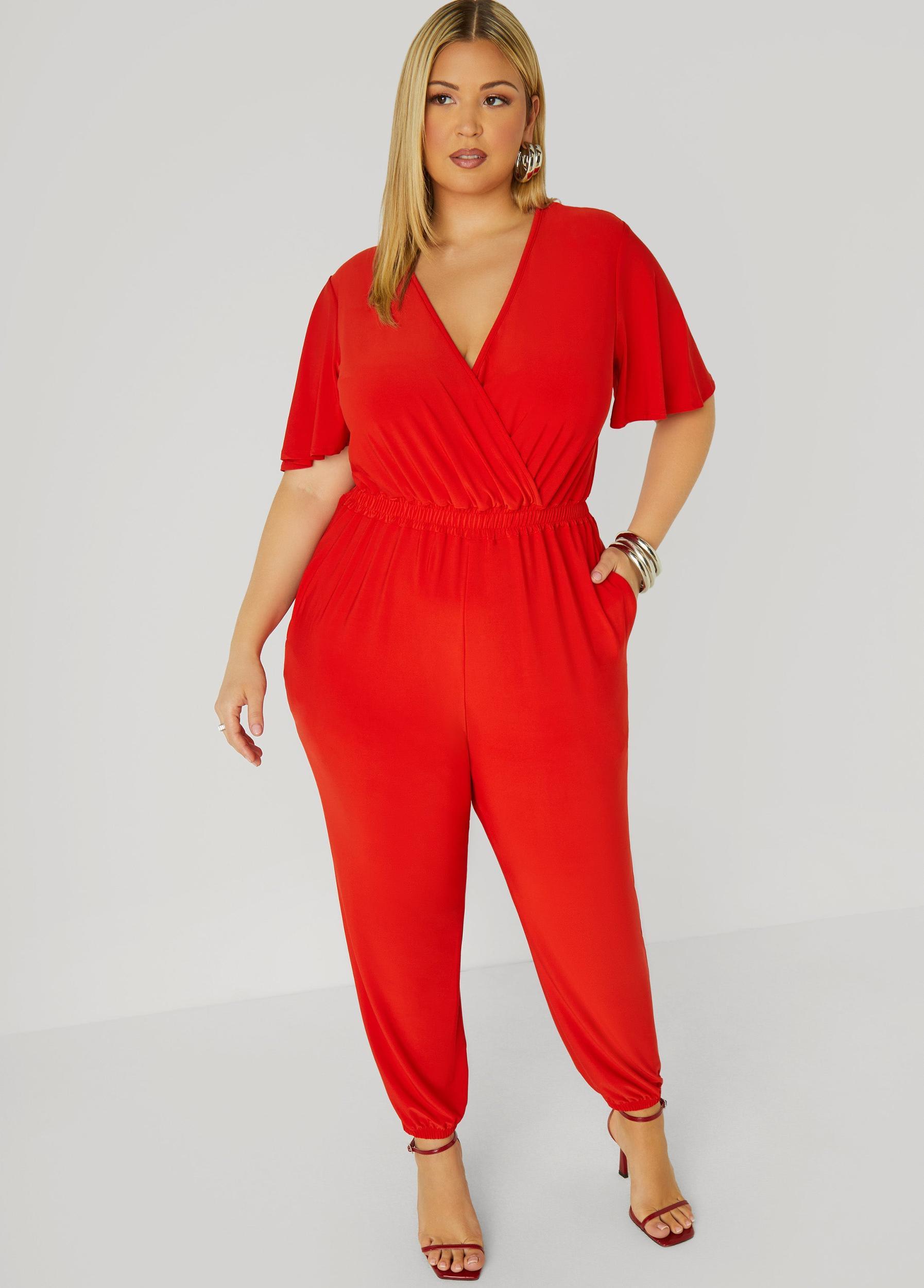 Faux Wrap Stretch Knit Jumpsuit Product Image
