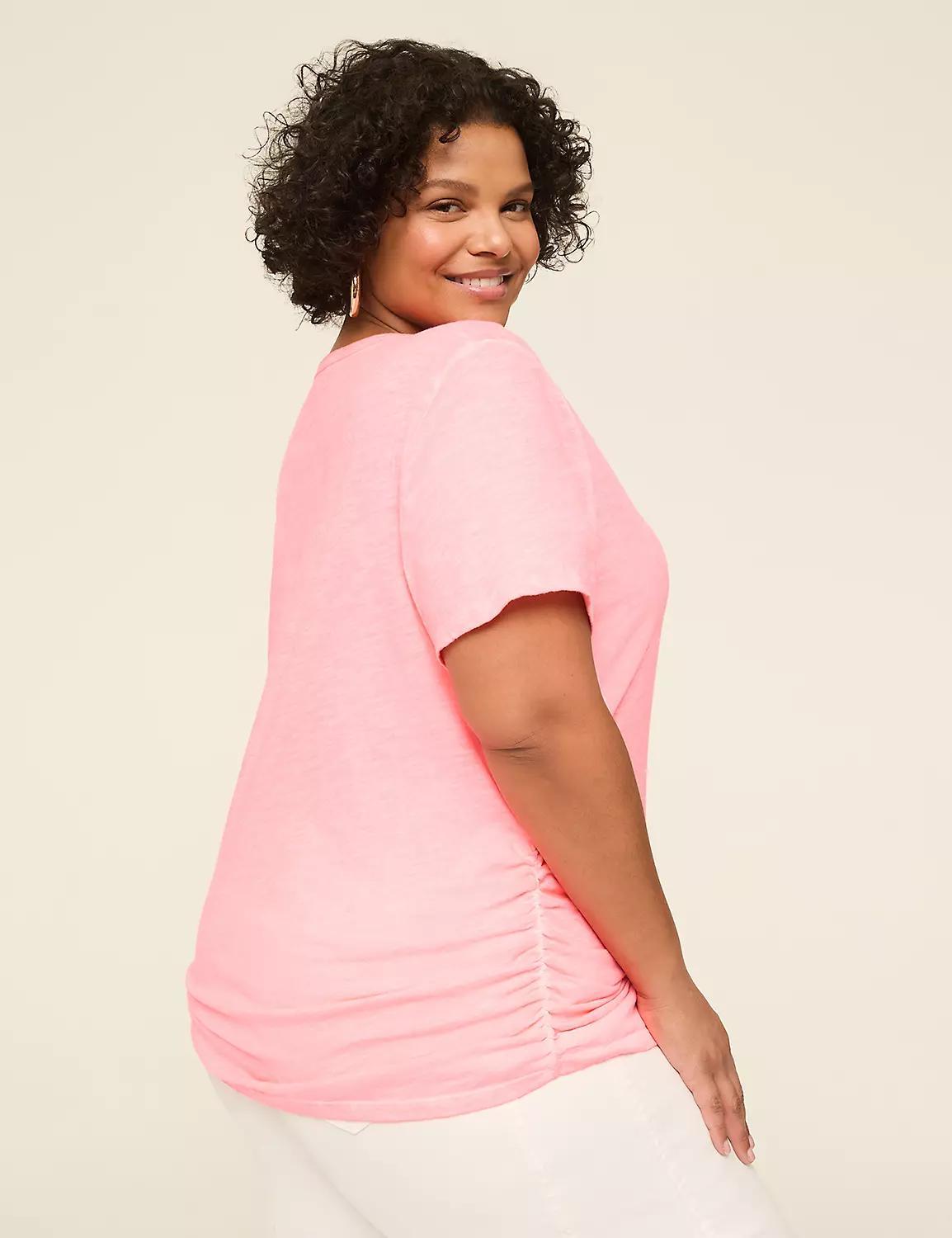 Short-Sleeve V-Neck Side-Ruched Tee Product Image