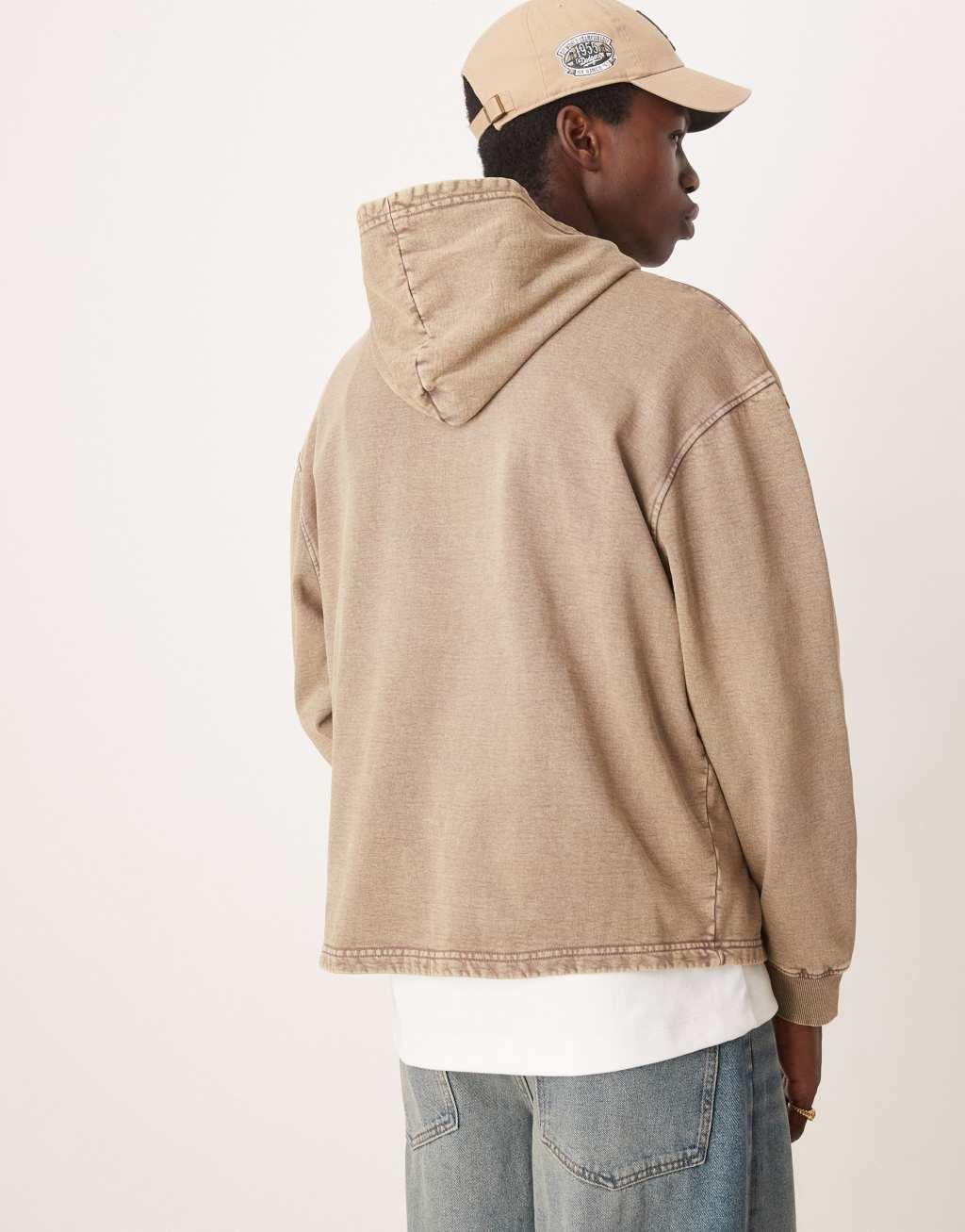 ASOS DESIGN oversized hoodie with cut and sew detail in washed brown Product Image