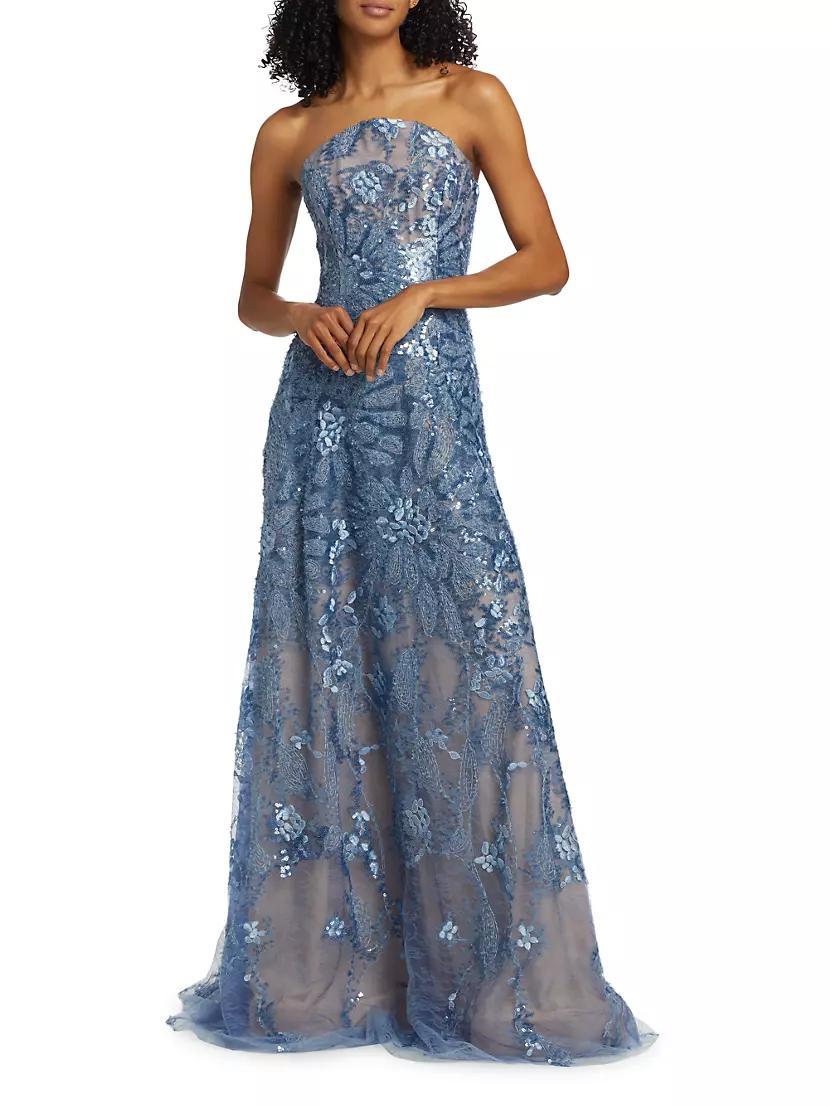 Floral Beaded Strapless A-Line Gown Product Image