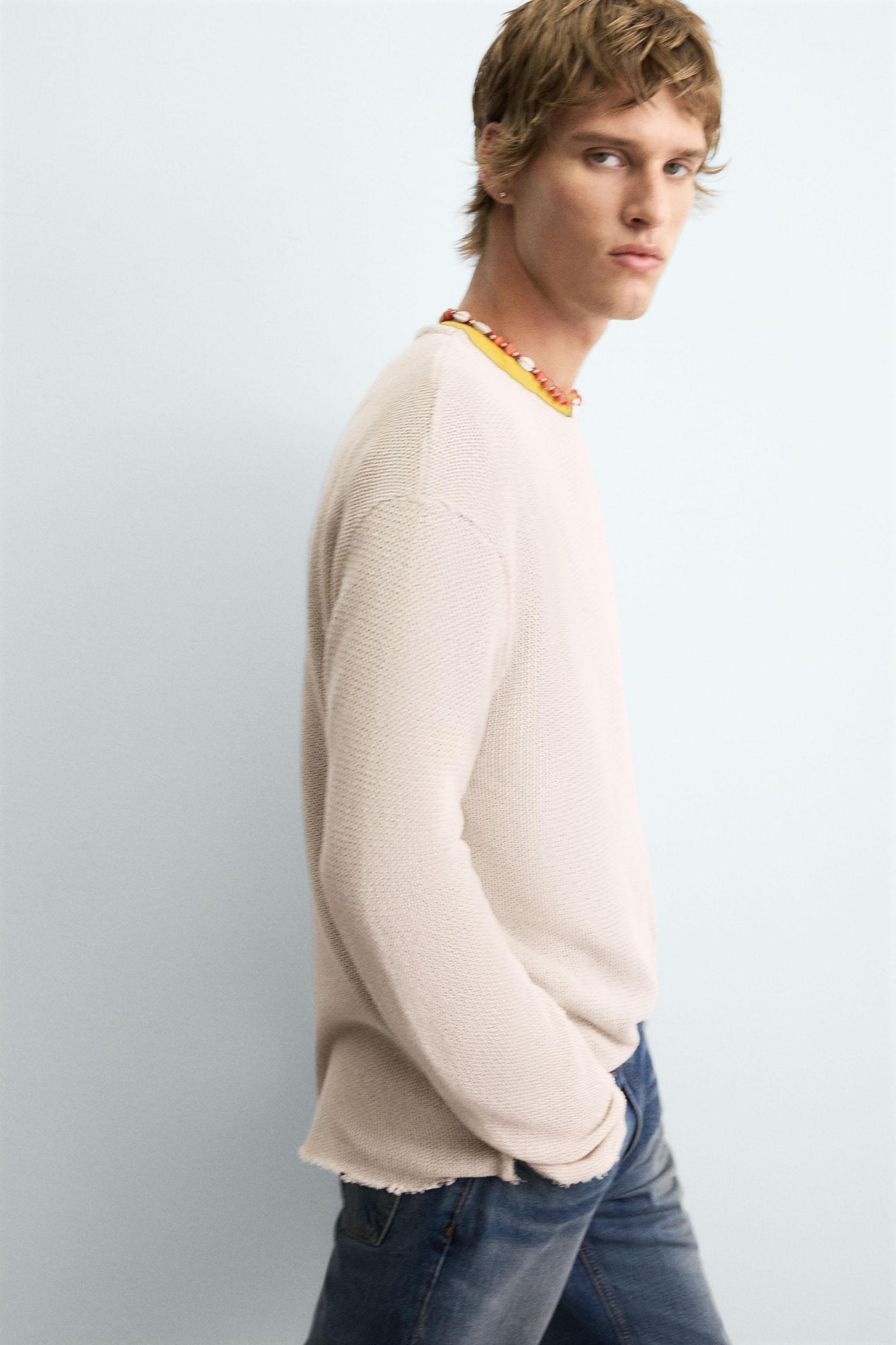 TEXTURED KNIT SWEATER WITH CUTOUTS Product Image