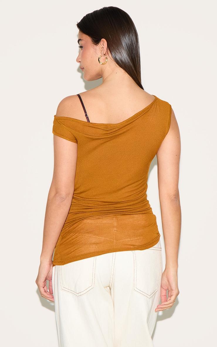  Tan Sheer Soft Touch Cowl Neck Long Vest Top Product Image