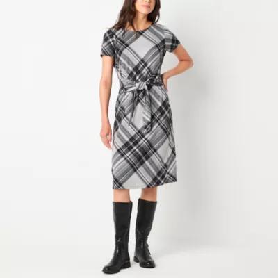 R & K Originals Womens Short Sleeve Plaid Midi Fit + Flare Dress Product Image