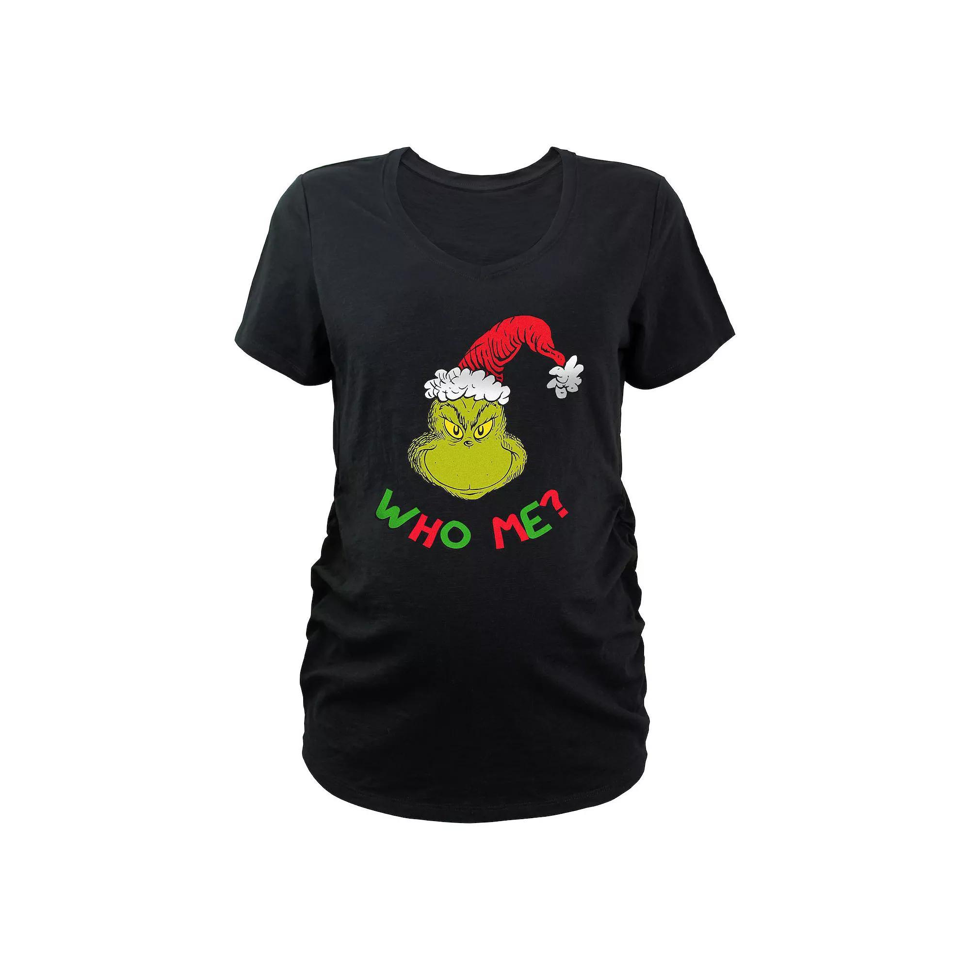 Maternity Dr. Seuss Grinch Santa Hat Who Me Graphic Tee, Women's,  Product Image