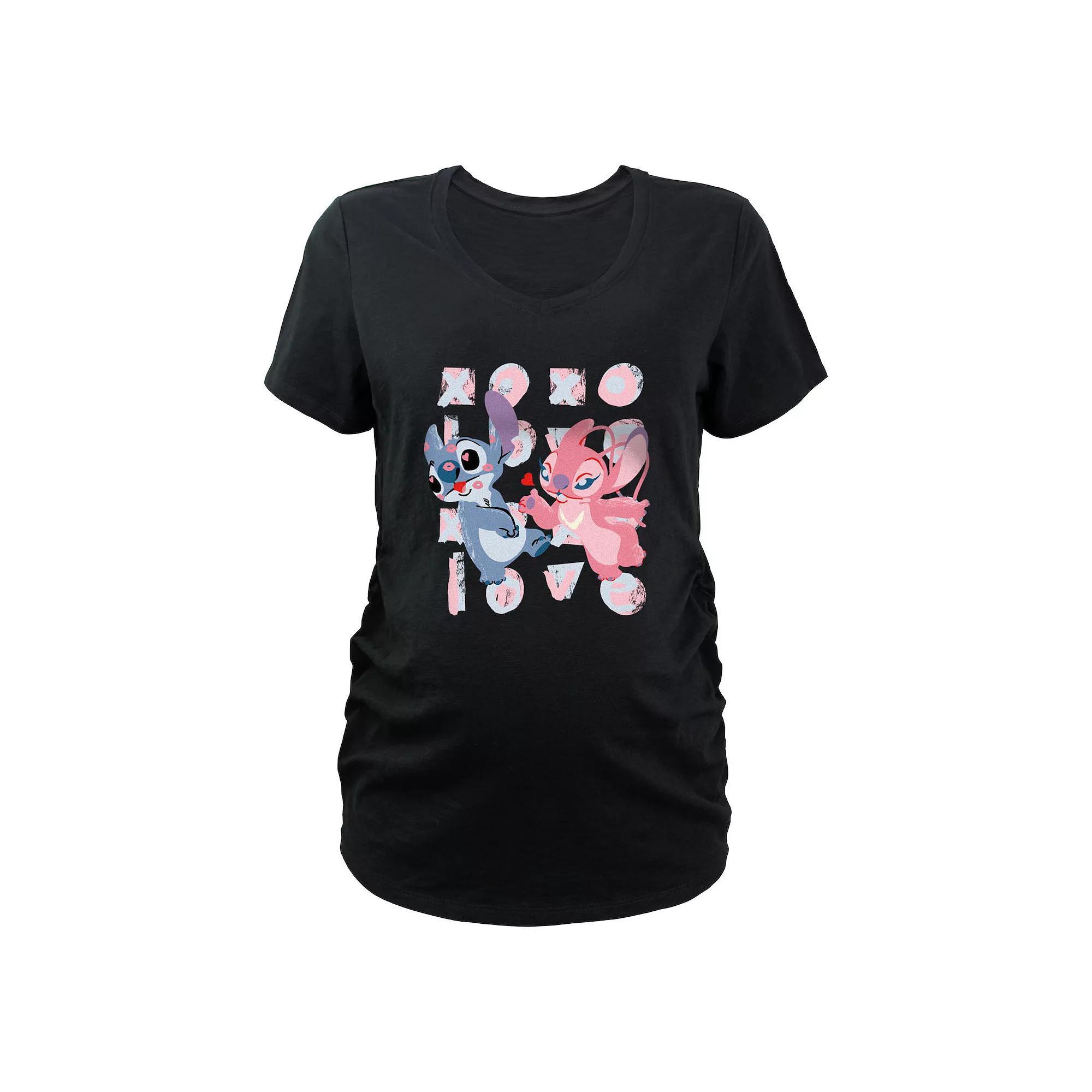 Disney's Lilo & Stitch Angel Blowing Kisses At Stitch Maternity Graphic Tee, Women's,  Product Image