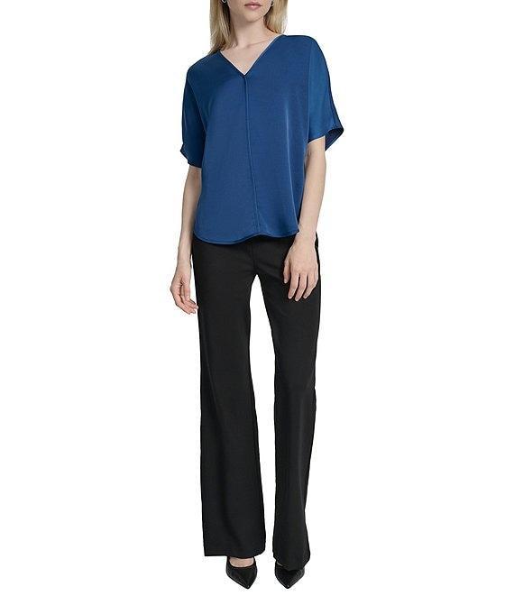 DKNY by Donna Karan Woven V-Neck Short Sleeve Blouse Product Image