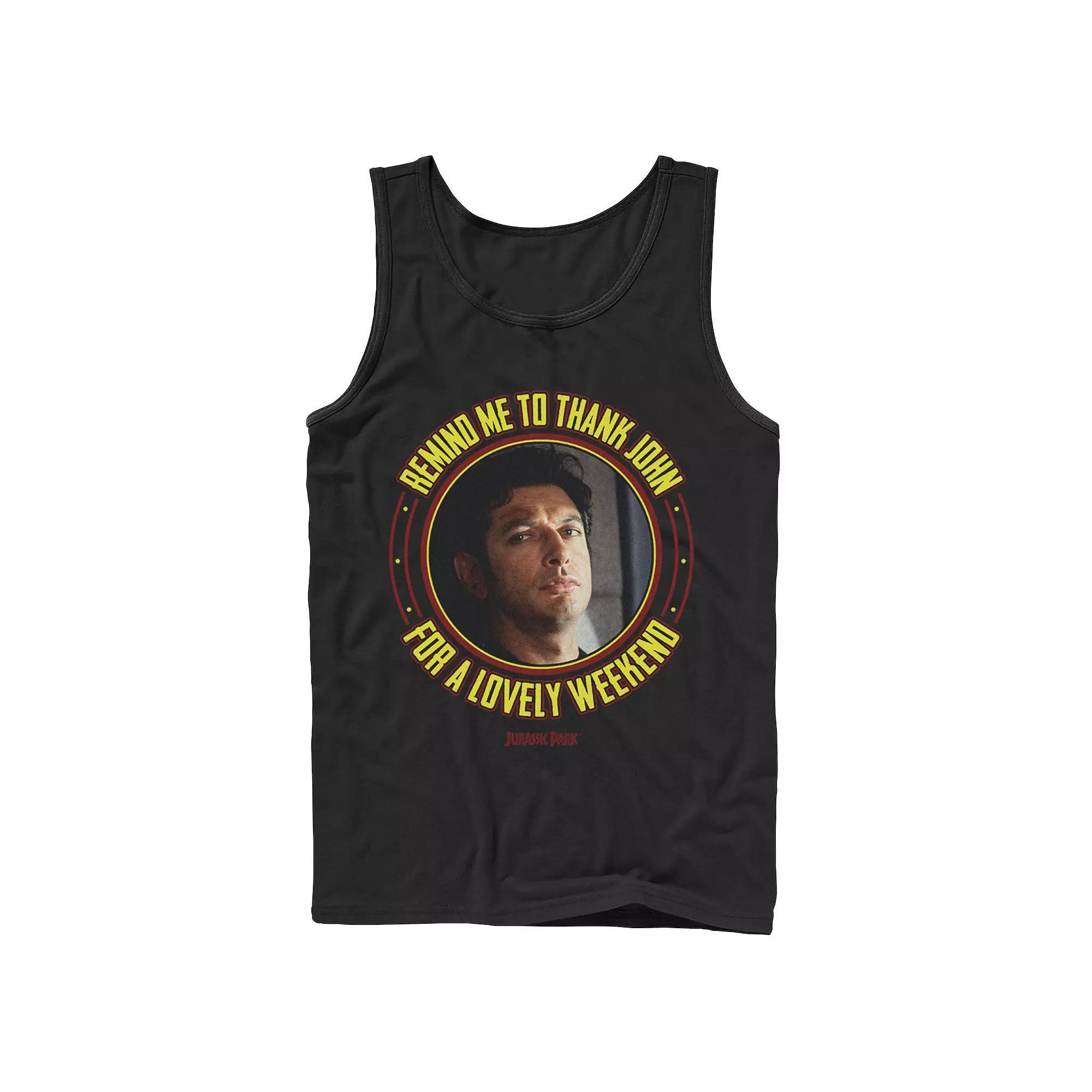 Men's Jurassic Park Remind Me To Thank John For The Weekend Tank Top, Size: Large, Black Product Image