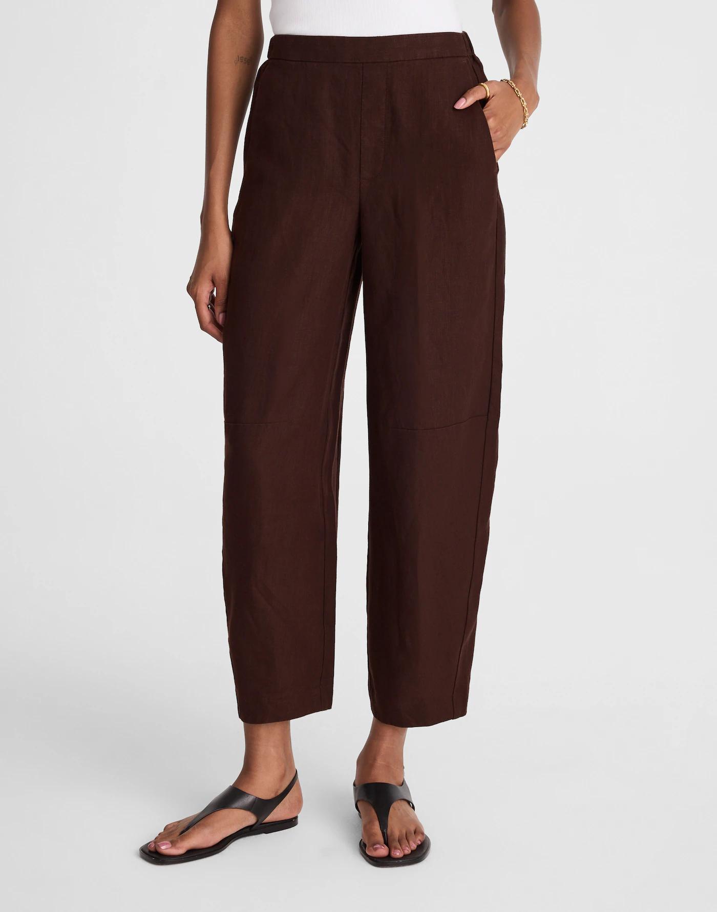 Petite Pull-On Barrel Pants in 100% Linen Product Image
