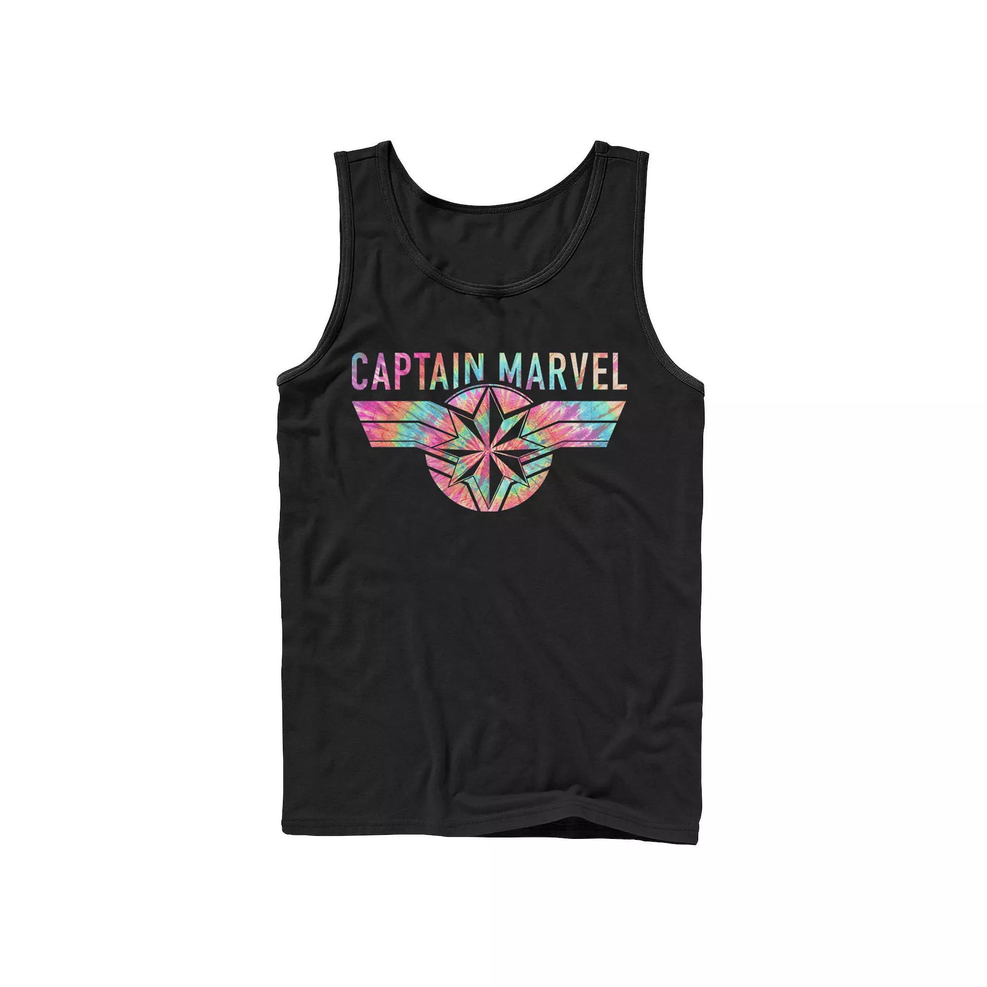Men's Marvel Captain Marvel Logo Banner Tie Dye Colors Tank Top,  Product Image