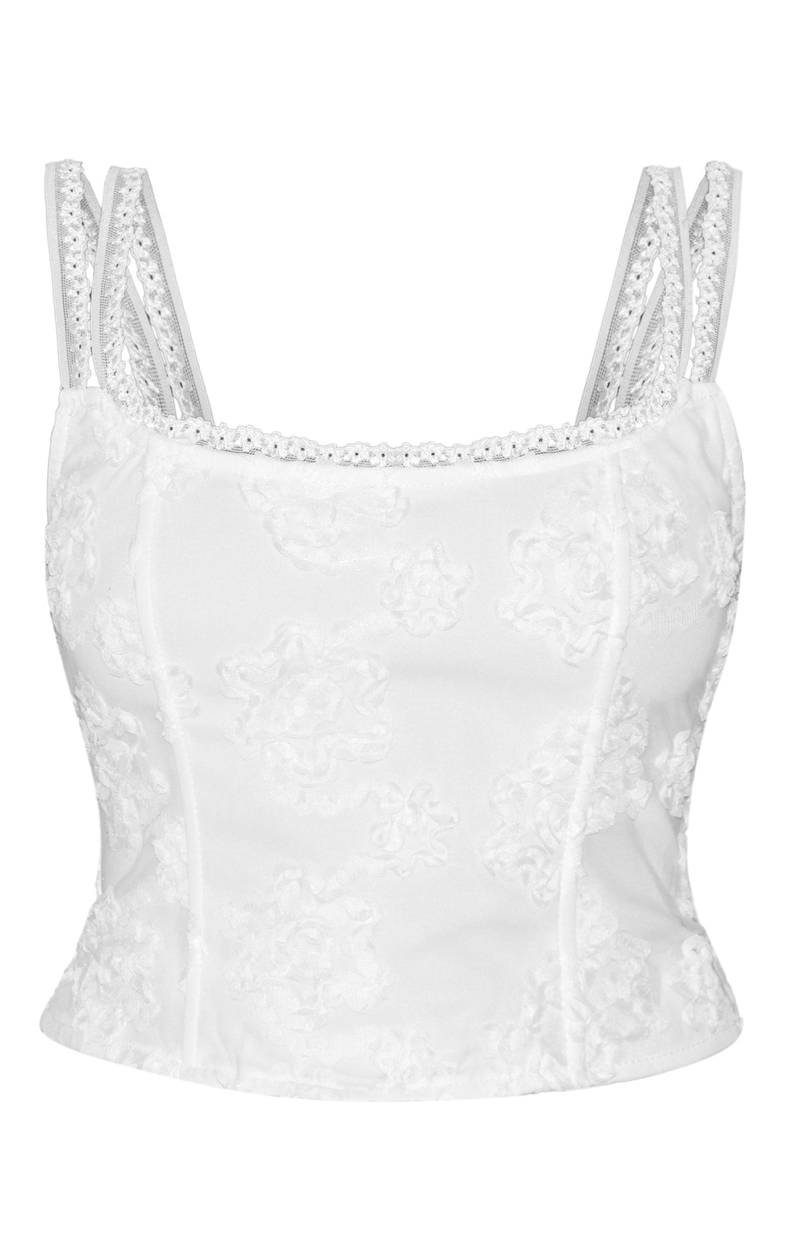 White Floral Textured Boned Corset Product Image