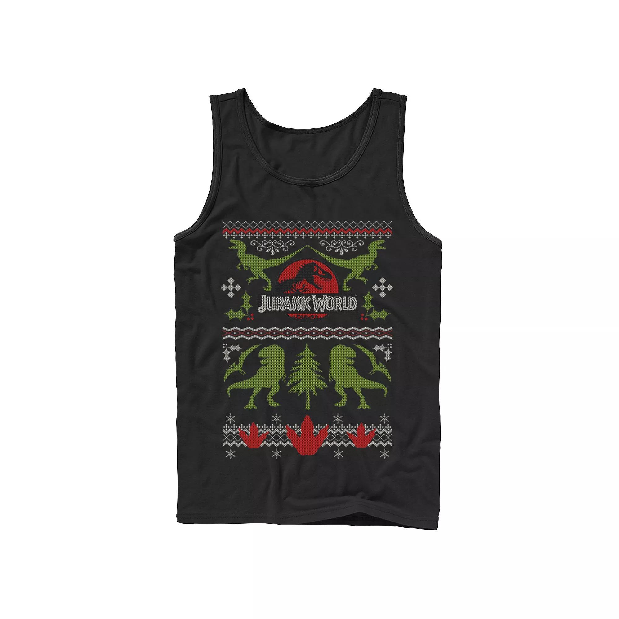 Men's Jurassic World Dinosaur Xmas Ugly Sweater Graphic Tank Top, Size: XXL, Black Product Image