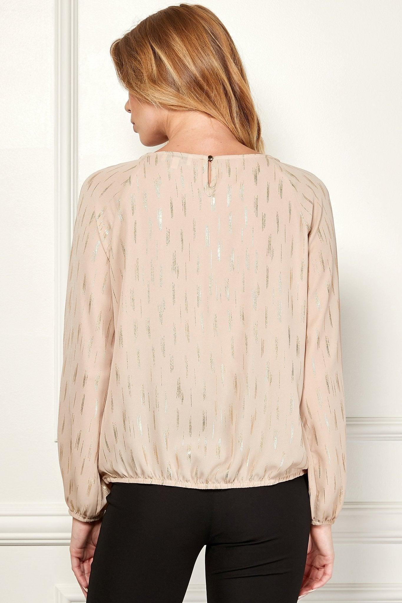 Long Sleeve V-Chain Trim Cutout Bubble Blouse Product Image