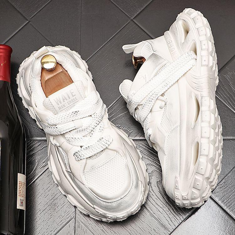 Platform Mesh Panel Lace-Up Sneakers Product Image