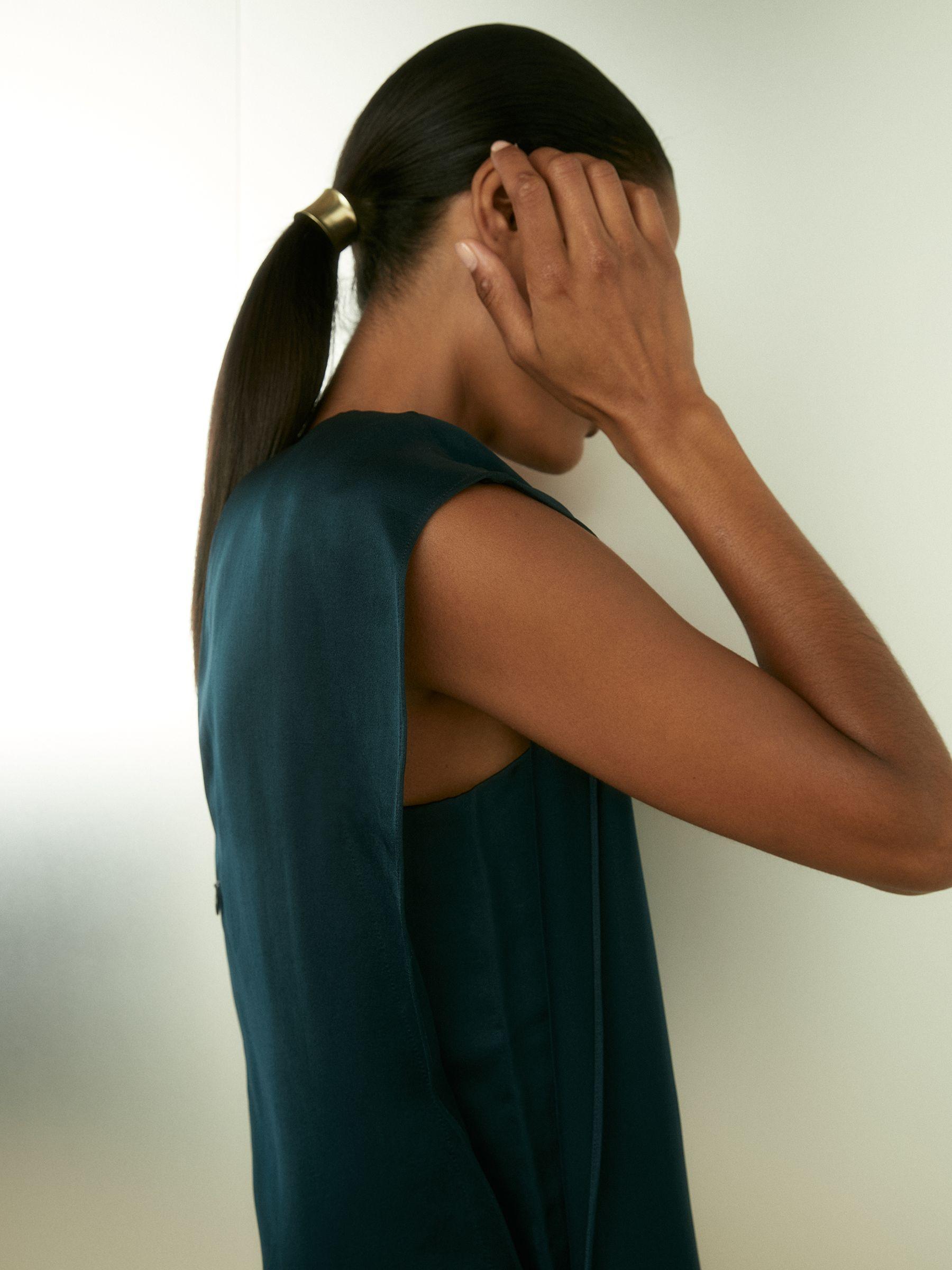 Satin Sleeveless Tunic Dress in Teal Product Image