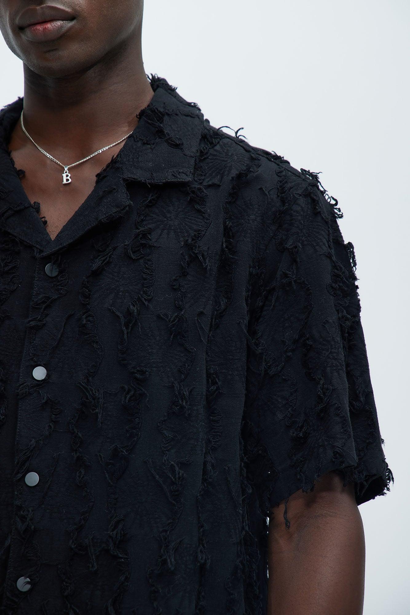 Frayed Jacquard Linen Shirt - Black Product Image