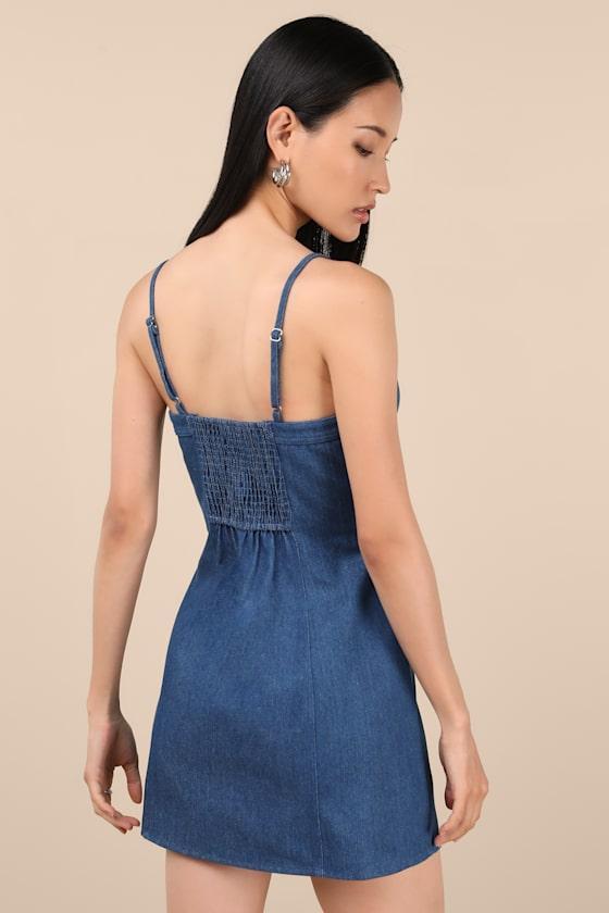 Blakely Blue Chambray Button-Front Mini Dress Product Image