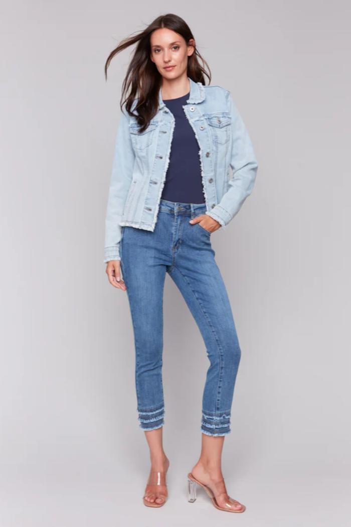 Frayed Edge Stretch Denim Jacket Product Image