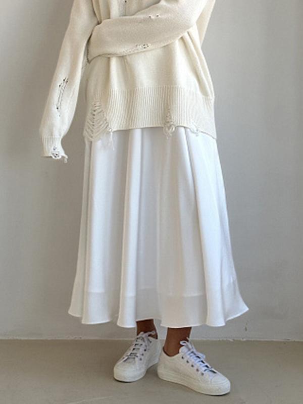 Satin High Rise A-line Midi Skirt Product Image