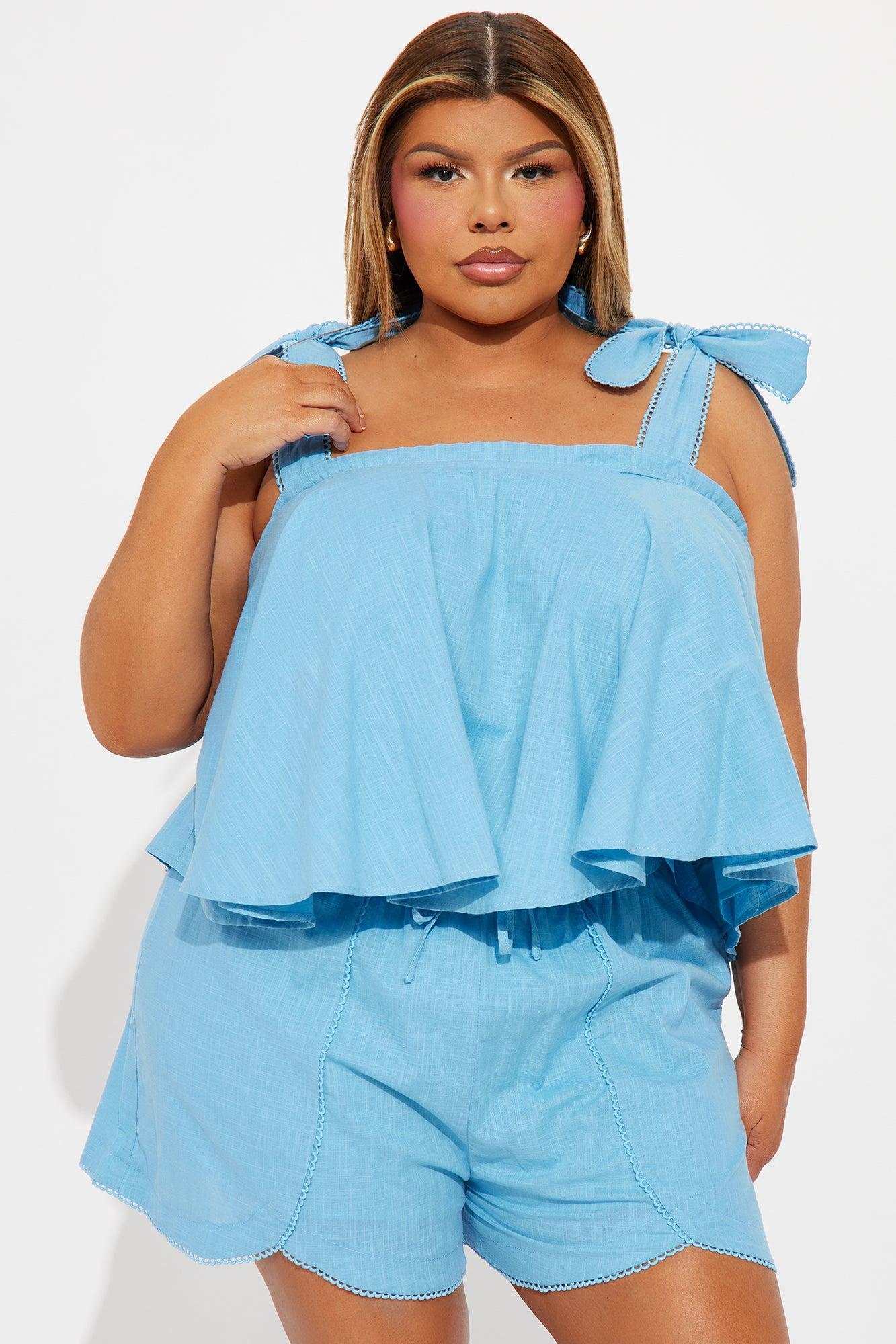Sweet As Can Be Linen Short Set - Blue Product Image