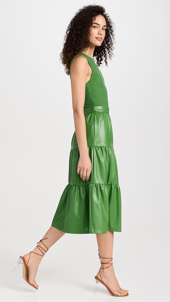 alice + olivia Conley Vegan Leather Tiered Midi Dress | Shopbop Product Image