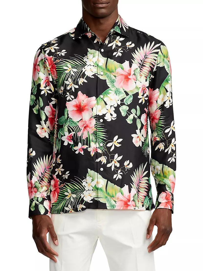 Floral Silk Long-Sleeve Sport Shirt Product Image