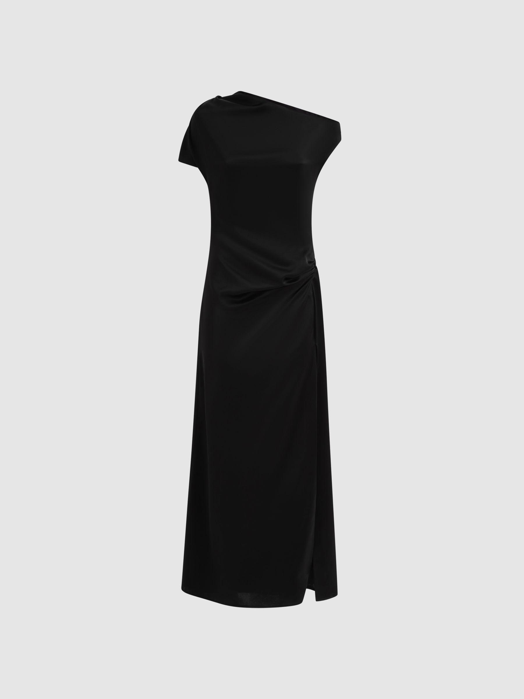 Anna Quan Satin Draped Maxi Dress in Black Product Image