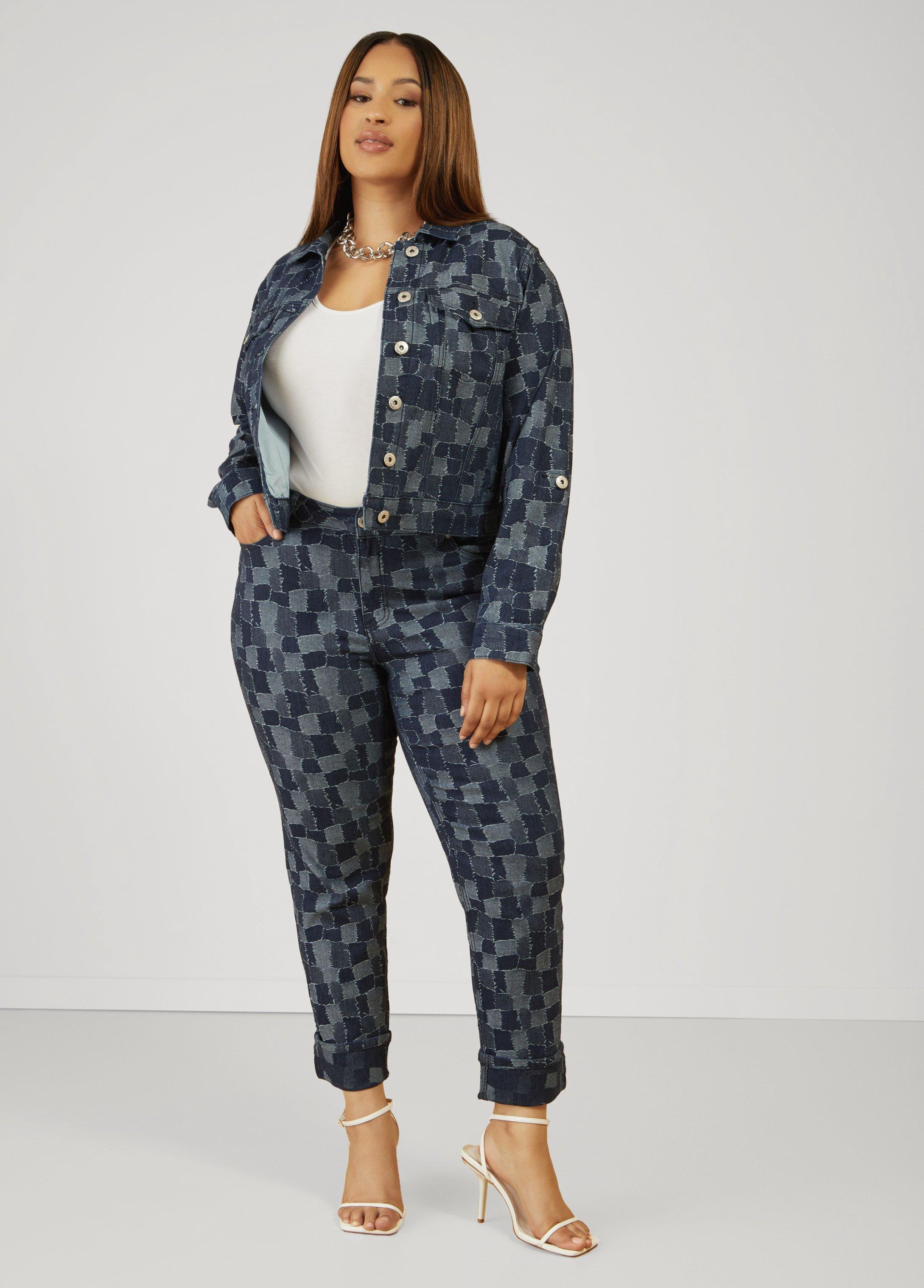 Plus Size Cuffed Patchwork Slim Leg Jeans Ashley Stewart Product Image