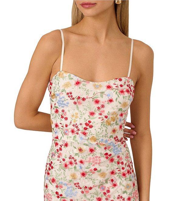 Adrianna by Adrianna Papell Embroidered Mesh Floral Print Square Neck Sleeveless Fit and Flare Midi Dress Product Image