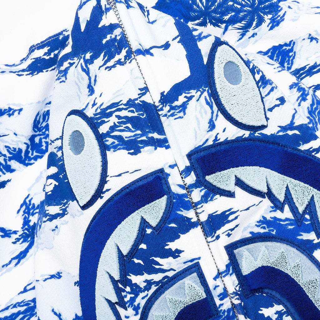 Palm Tree Camo Relaxed Fit Shark Full Zip Hoodie - Blue Male Product Image