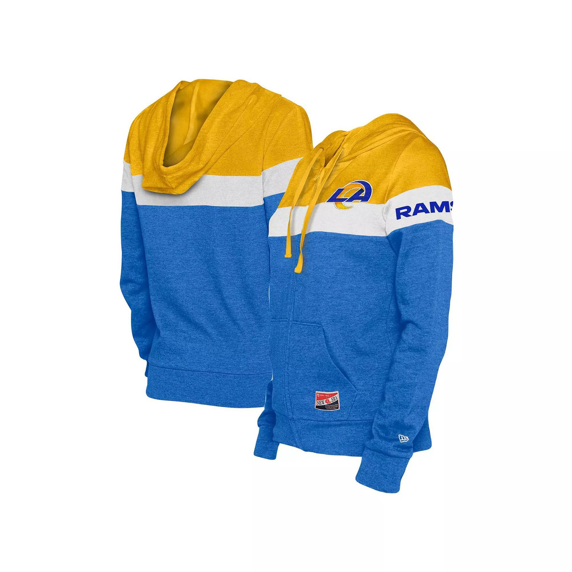 Women's New Era Royal/Gold Los Angeles Rams Throwback Colorblock Full-Zip Hoodie,  Product Image