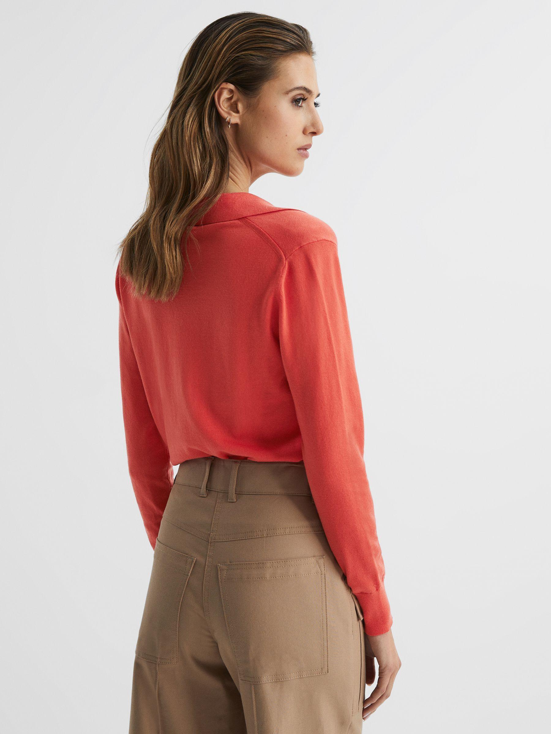 Knitted Collared V-Neck Top in Coral Product Image