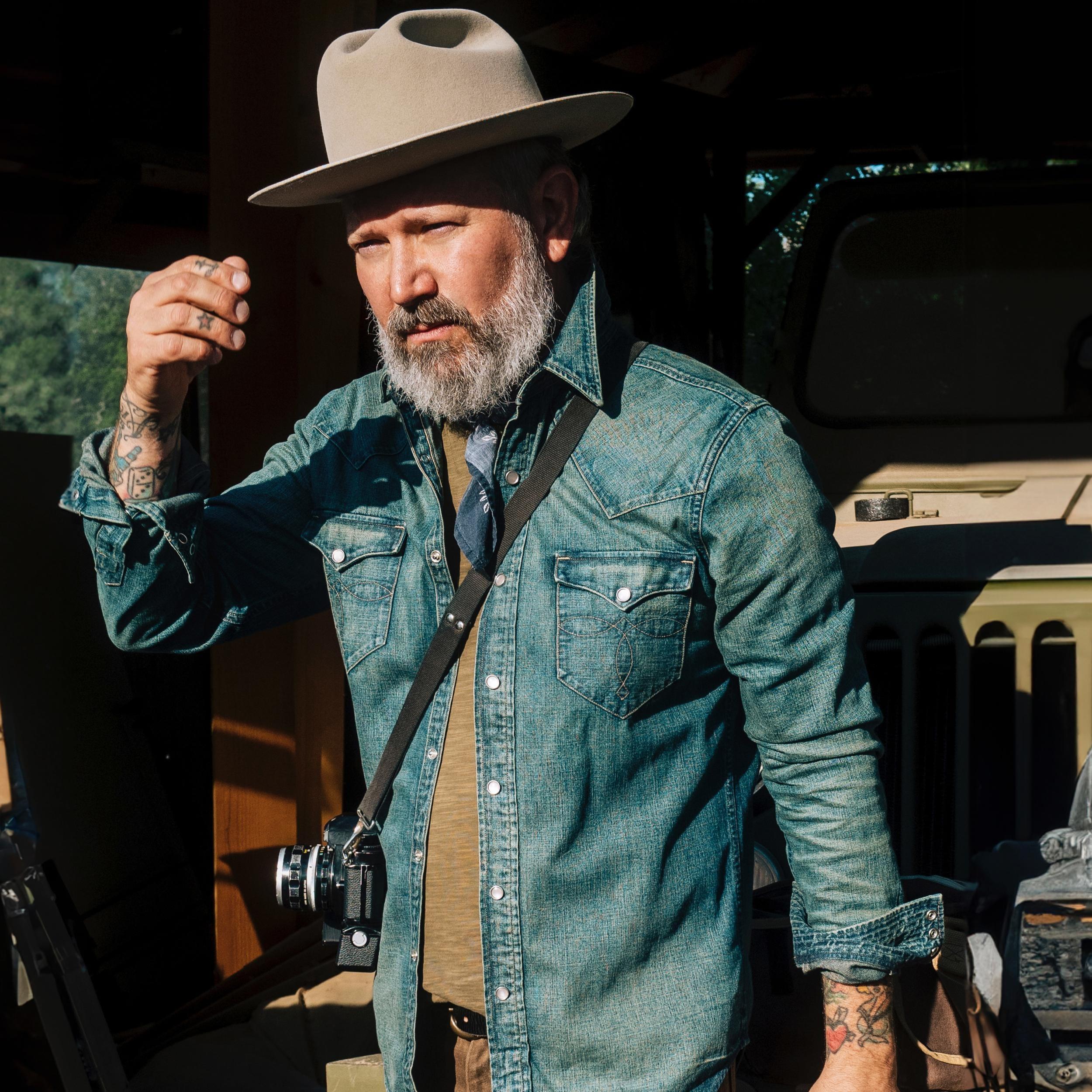 Slim Fit Denim Western Shirt - Dark Wash Product Image