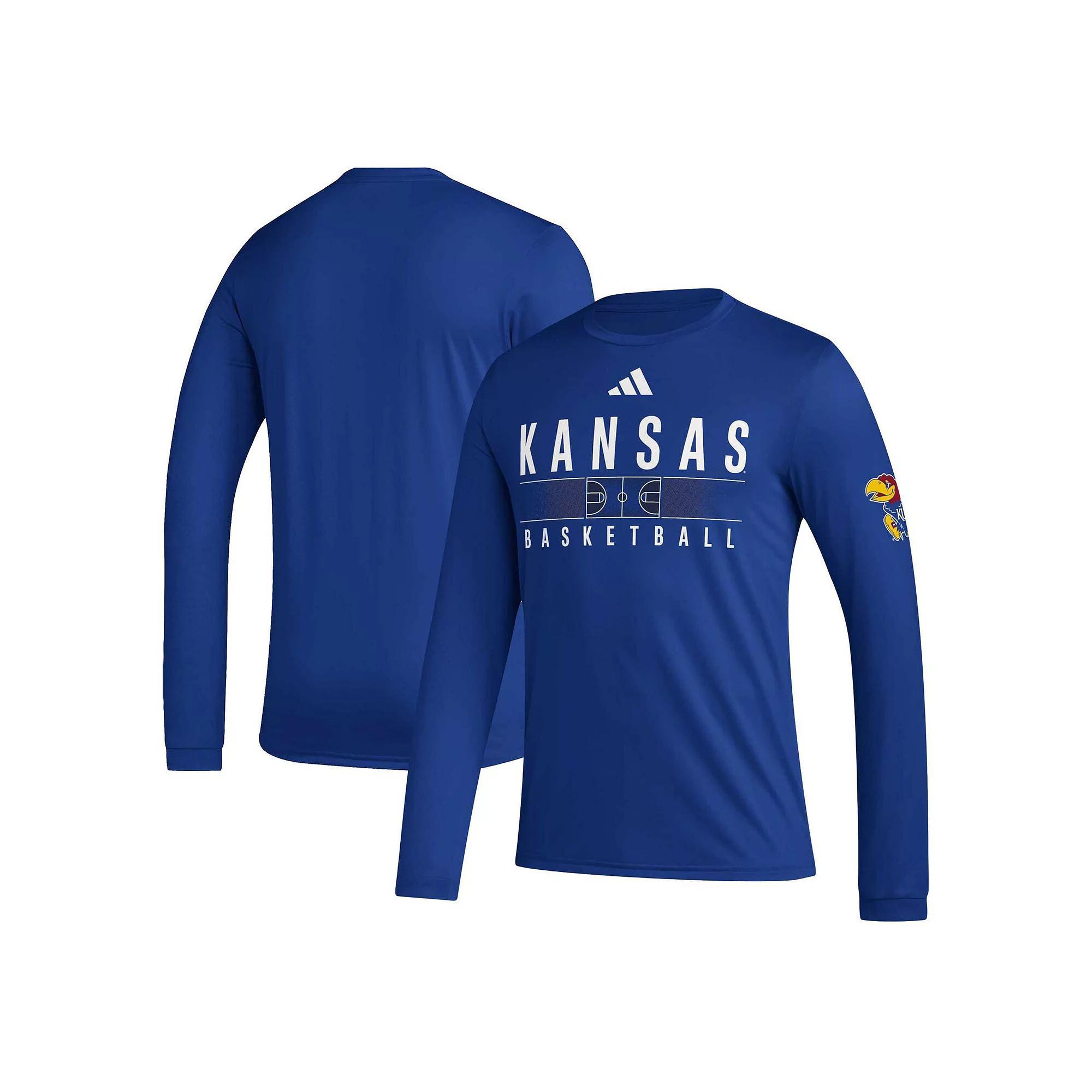 Men's adidas Royal Kansas Jayhawks Practice Basketball Pregame AEROREADY Long Sleeve T-Shirt, Size: 2XL, Blue Product Image