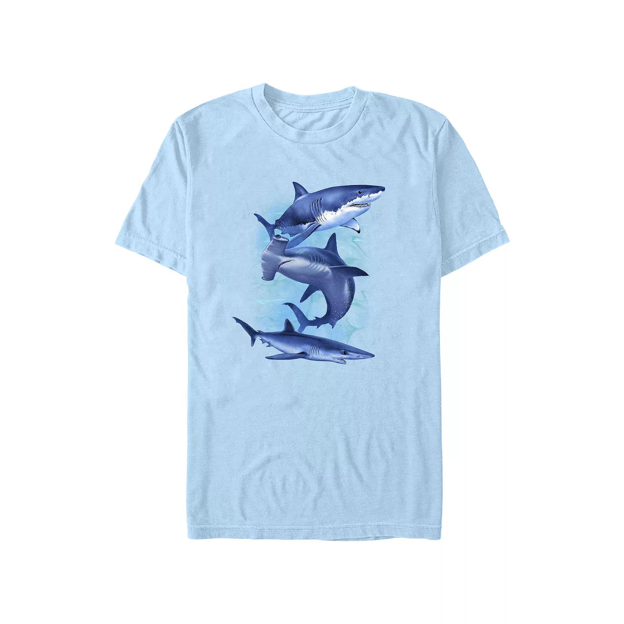 Men's Three Blue Sharks Graphic Tee, Size: Small, Light Blue Product Image