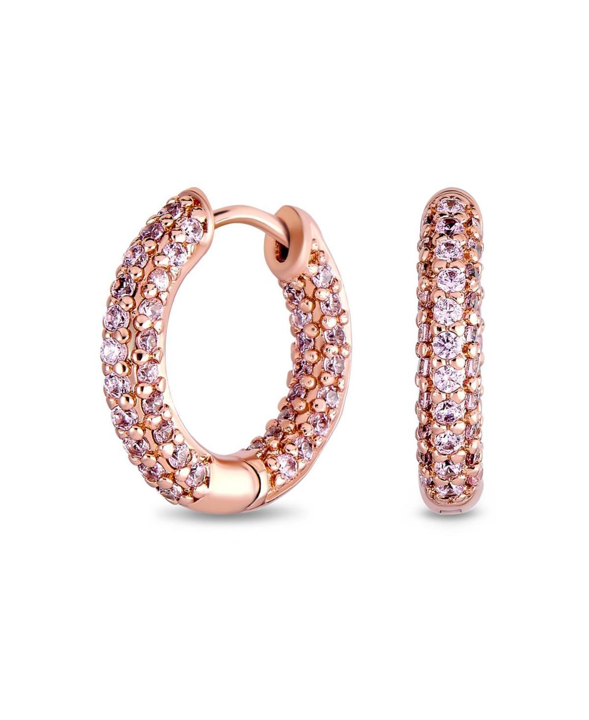 Bling Jewelry Formal Party Pink or Pave Cz Inside Out Small Tube Huggie Hoop Earrings For Women Cubic Zirconia Chocolate Rose Gold Black Plated Product Image