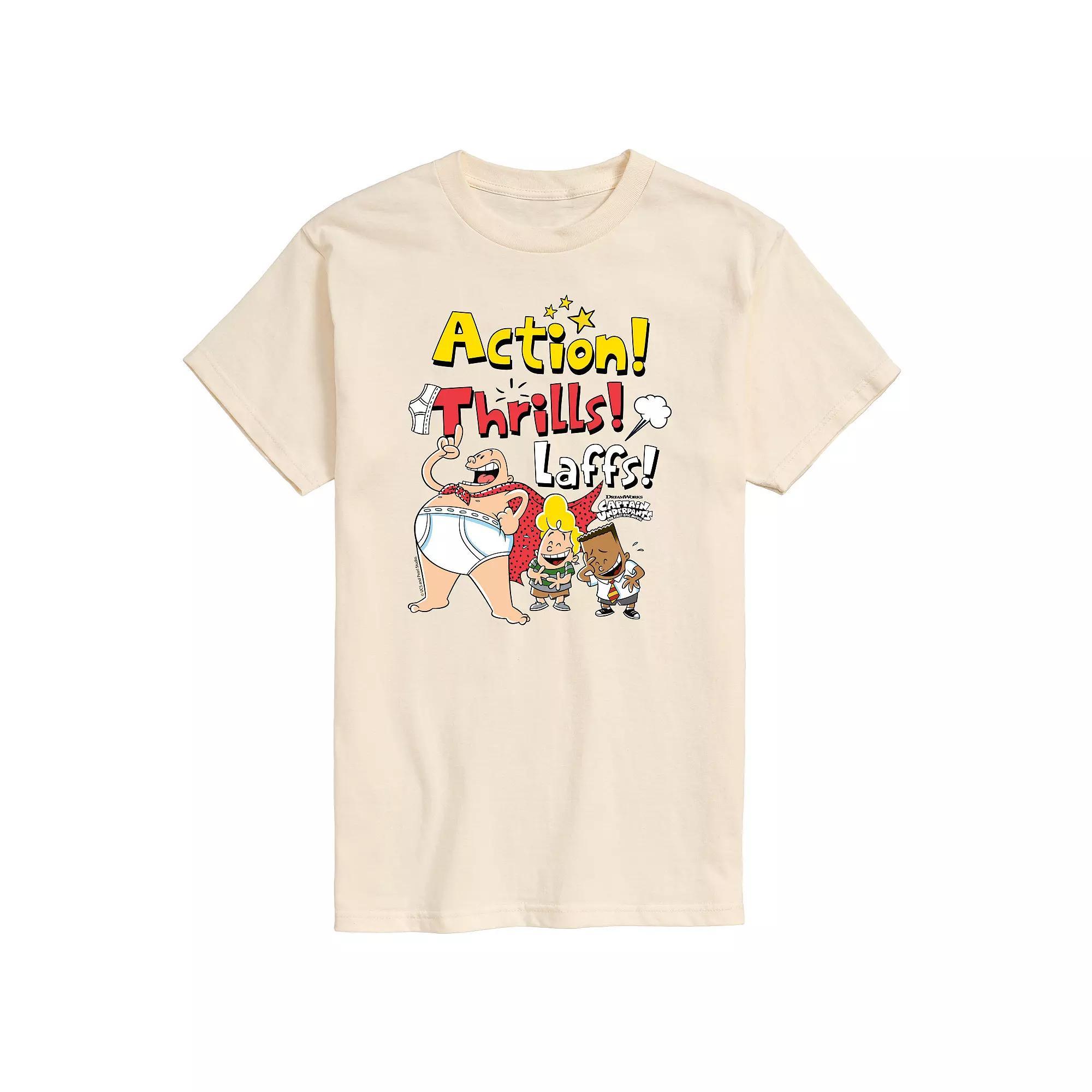 Men's Captain Underpants Action ThrilLong Sleeve Graphic Tee Tee, Size: XXL, Beige Product Image