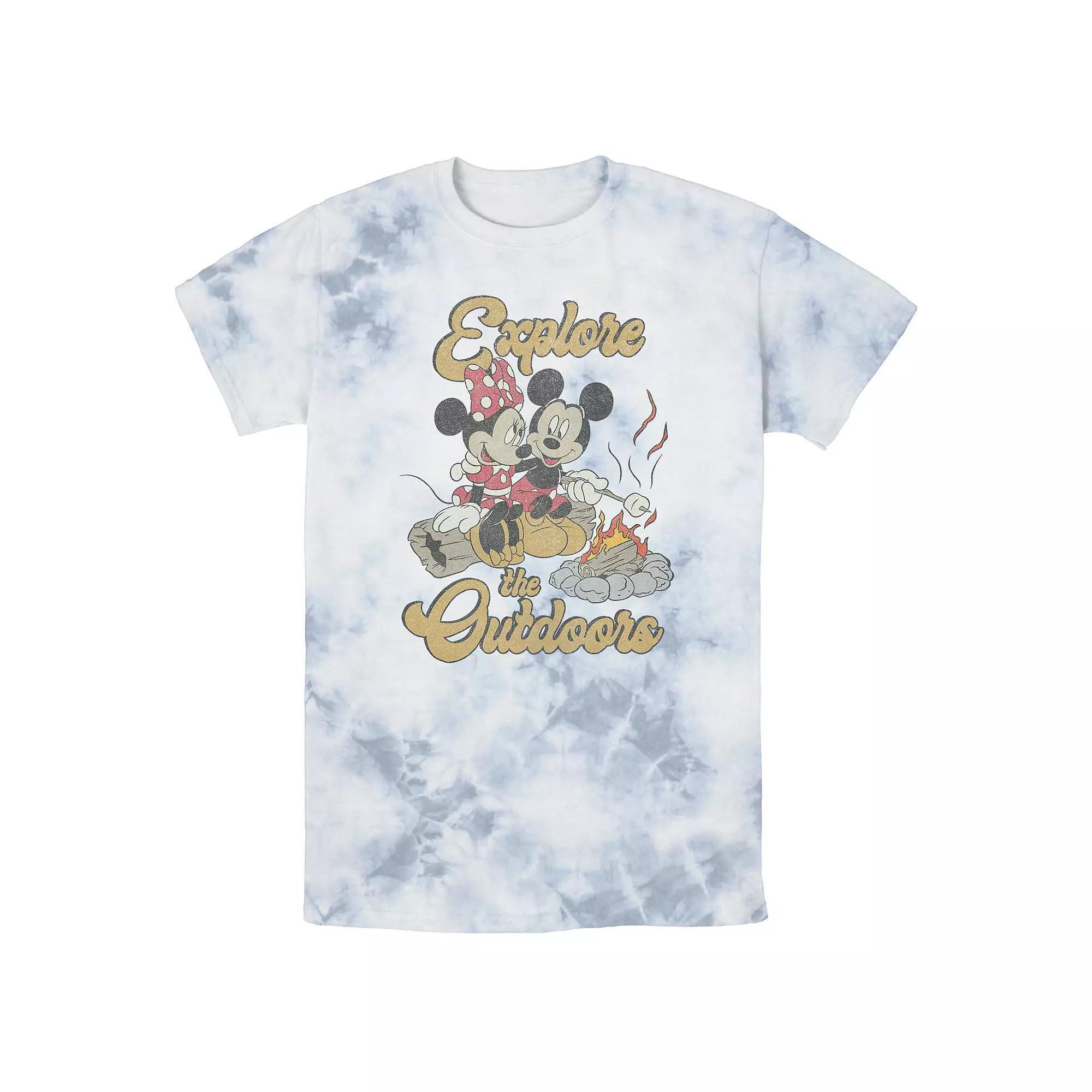 Men's Disney Mickey & Minnie Explore The Outdoors Portrait Bomabrd Wash Tee, Size: Medium, White Blue Product Image