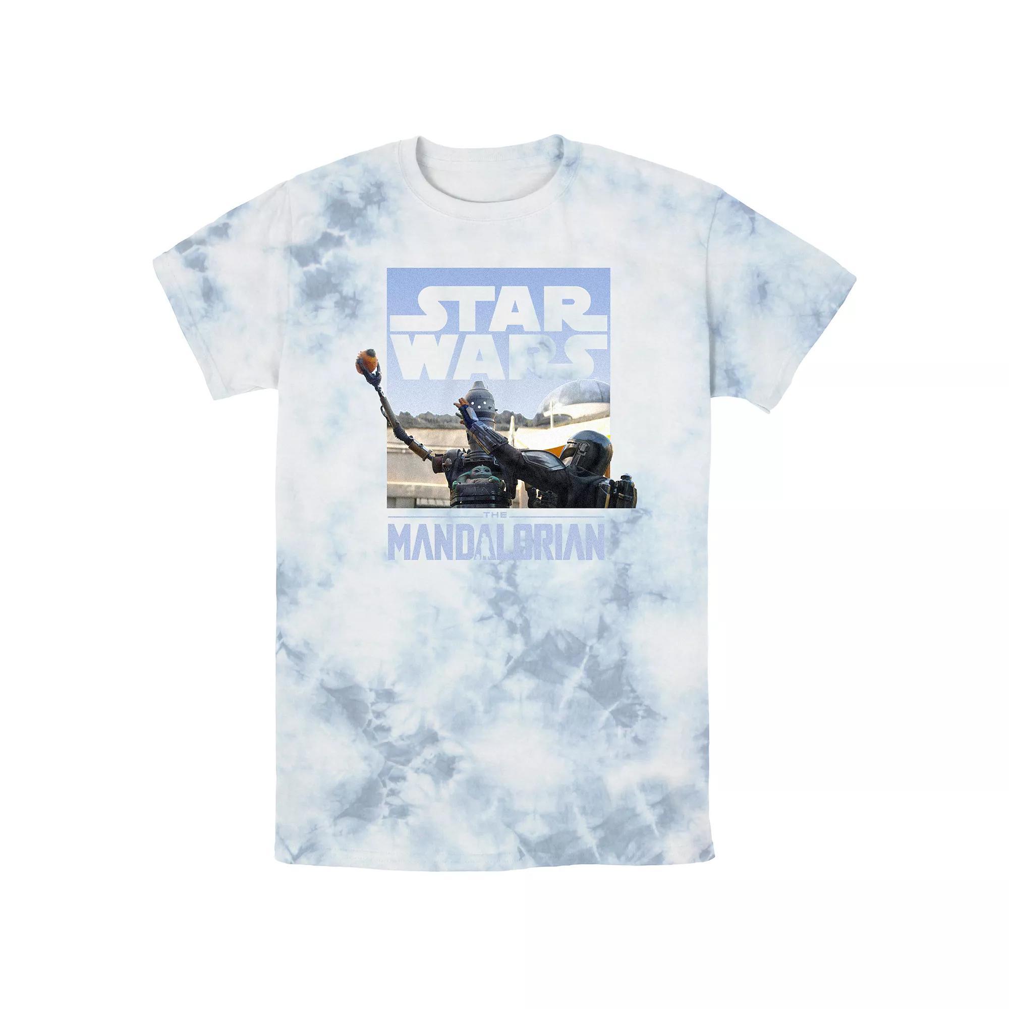 Men's Star Wars The Mandalorian Din Djarin IG-11 Scene Box Bombard Wash Graphic Tee, Size: Large, White Blue Product Image