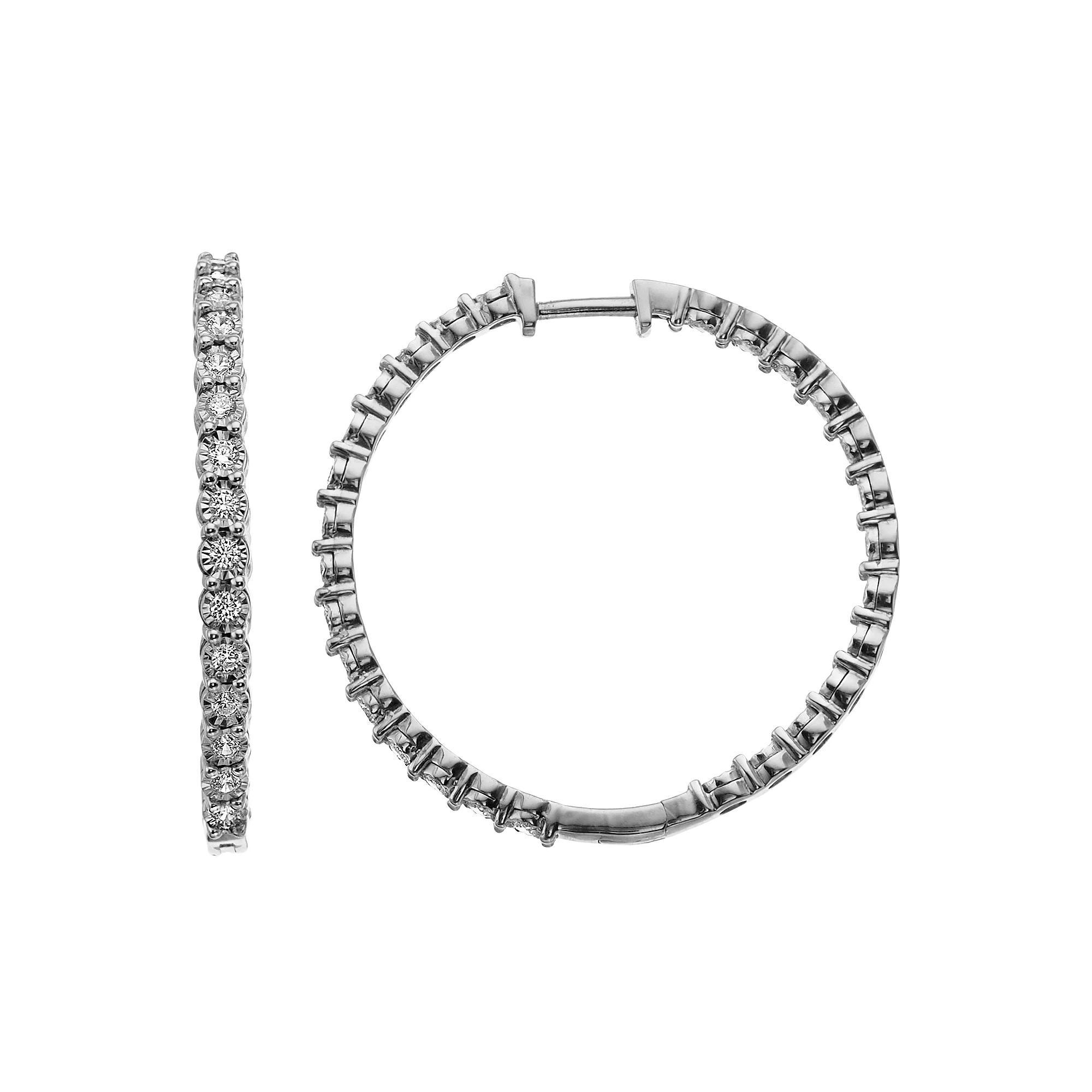 Diamond Brilliance 1 Carat T.W. Diamond Hoop Earrings, Women's, Silver Tone Product Image