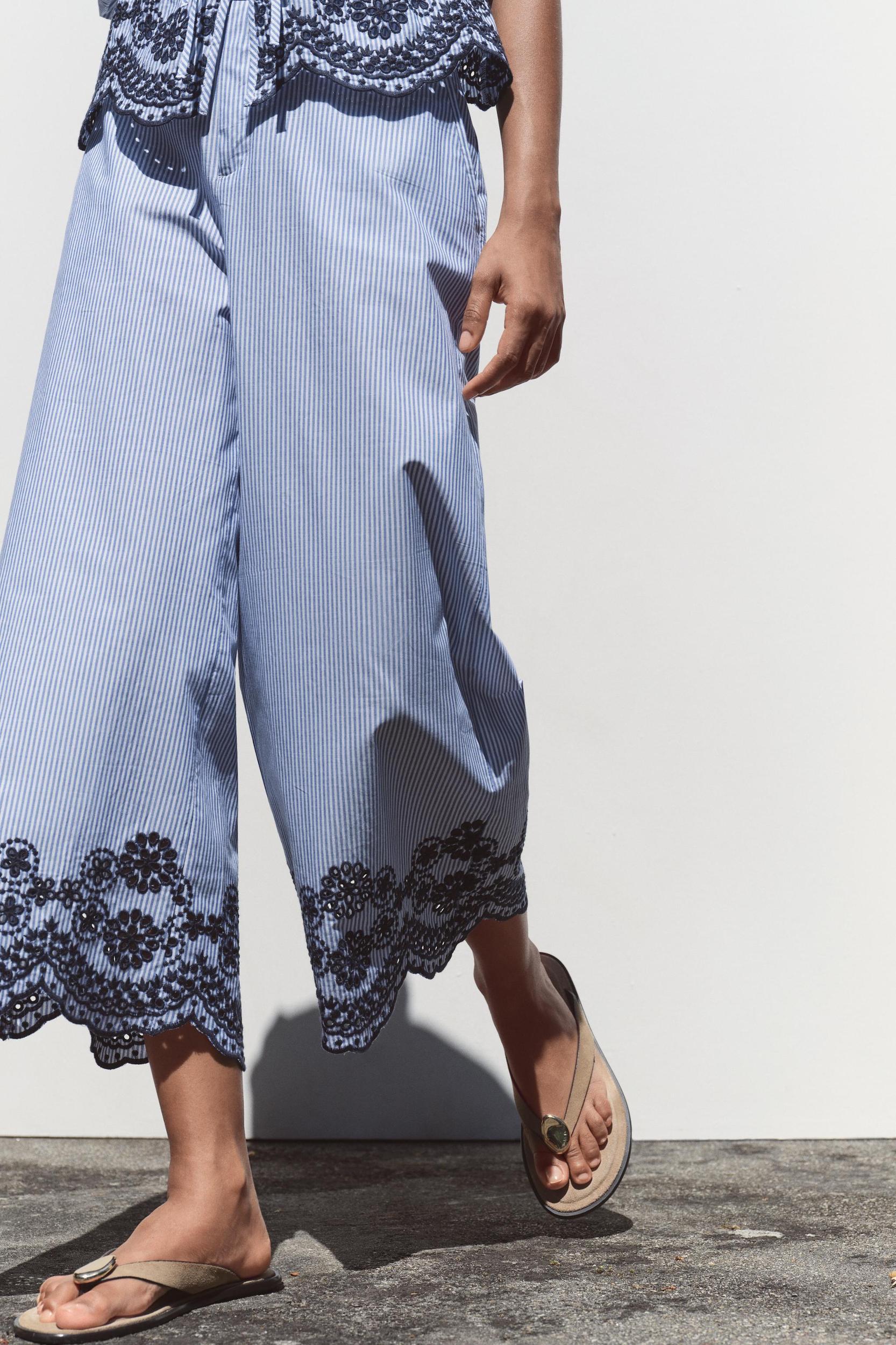 STRIPED CULOTTES WITH EMBROIDERY Product Image