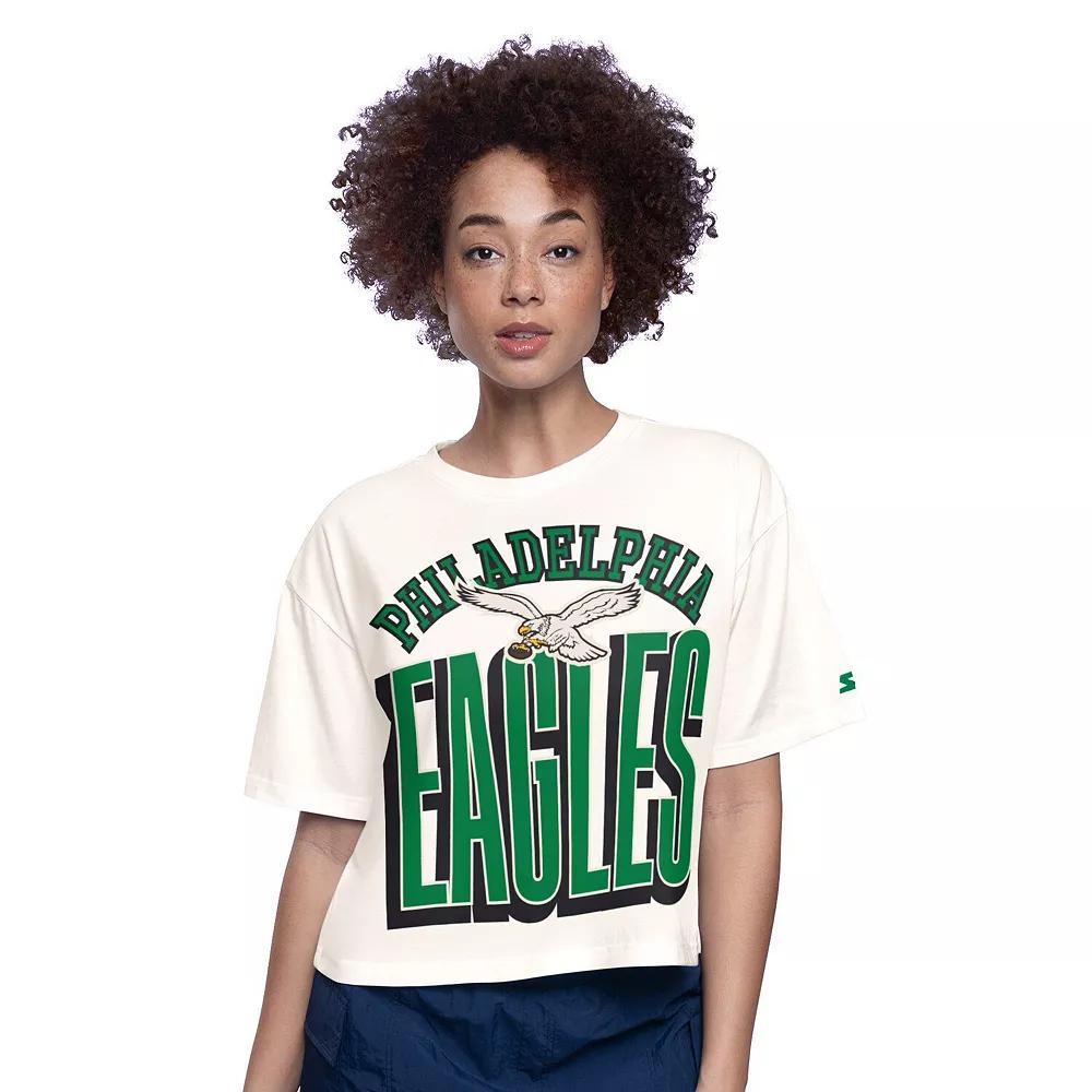 Women's Starter  White Philadelphia Eagles Throwback Play the Ball Boxy Cropped T-Shirt, Size: XL Product Image