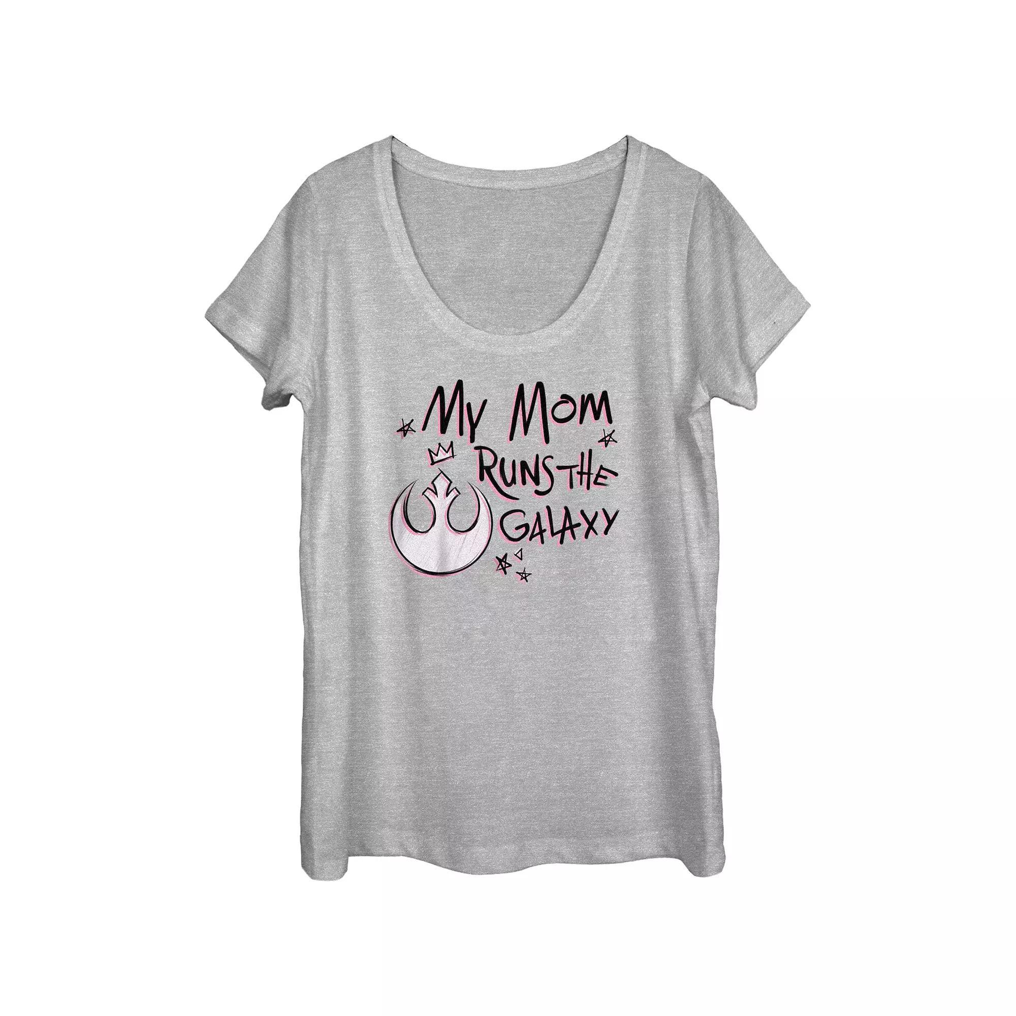 Juniors' Star Wars My Mom Runs The Galaxy Pink Rebel Logo Scoop Neck Graphic Tee, Girl's, Size: Medium, Athletic Grey Product Image