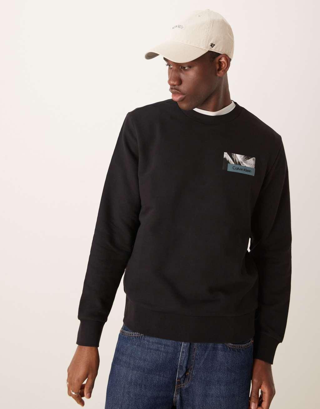 Calvin Klein back print graphic sweatshirt in black Product Image