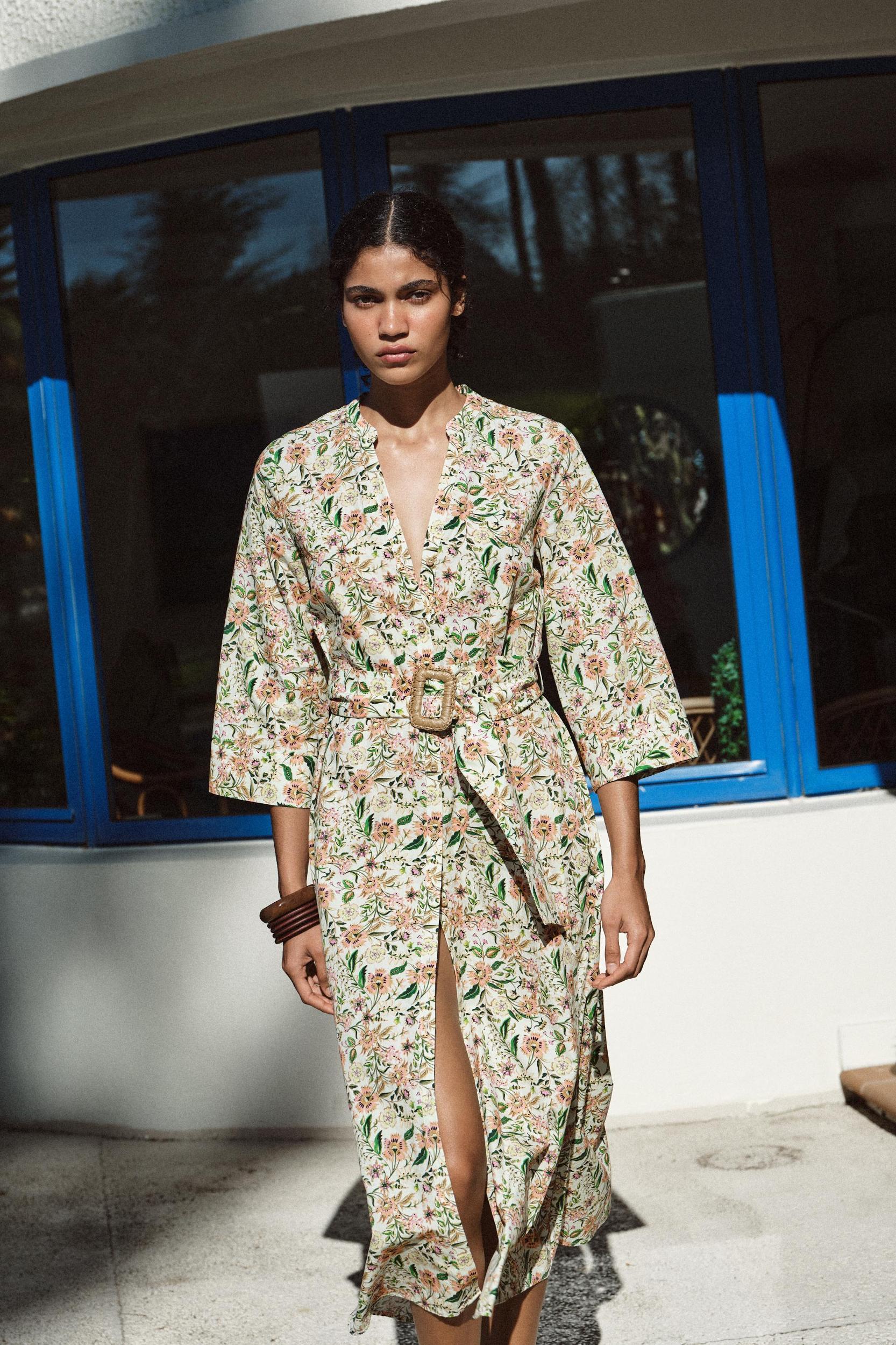 PRINTED MIDI POPLIN DRESS Product Image