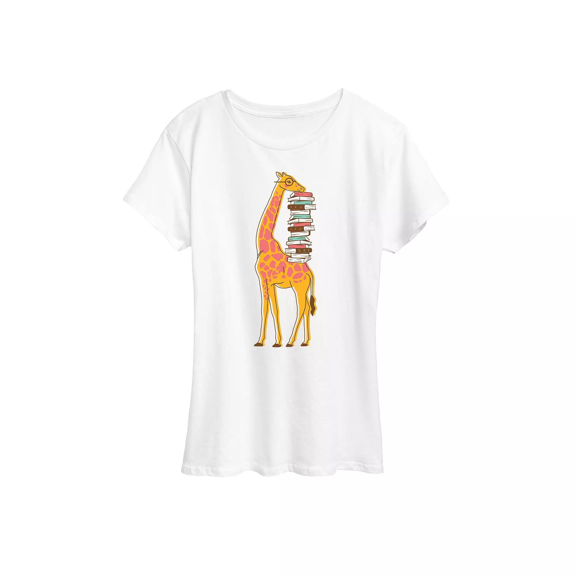 Women's Giraffe Carrying Books Graphic Tee, Girl's, Size: Small, White Product Image