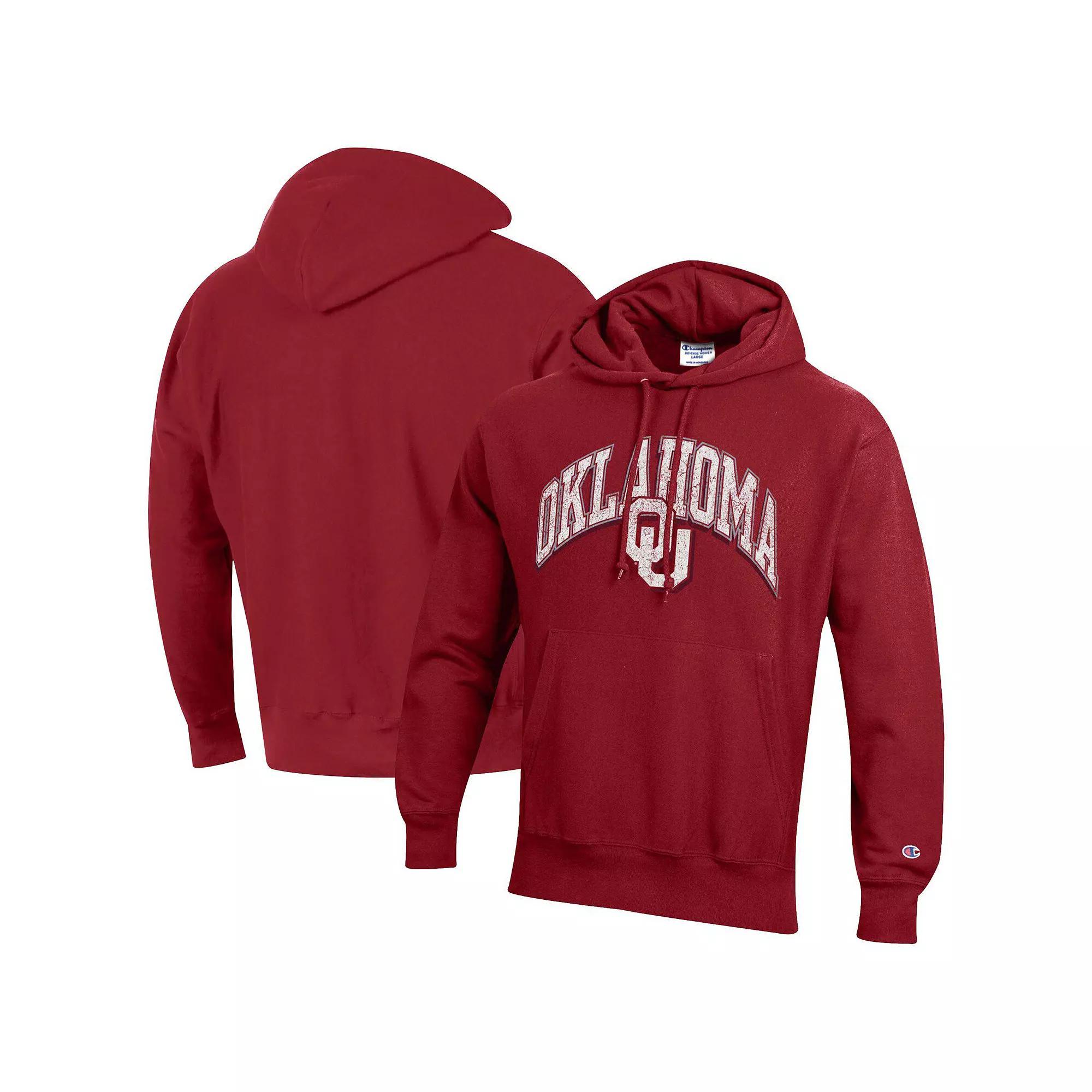 Men's Champion Crimson Oklahoma Sooners Vault Late Night Reverse Weave Pullover Hoodie,  Product Image