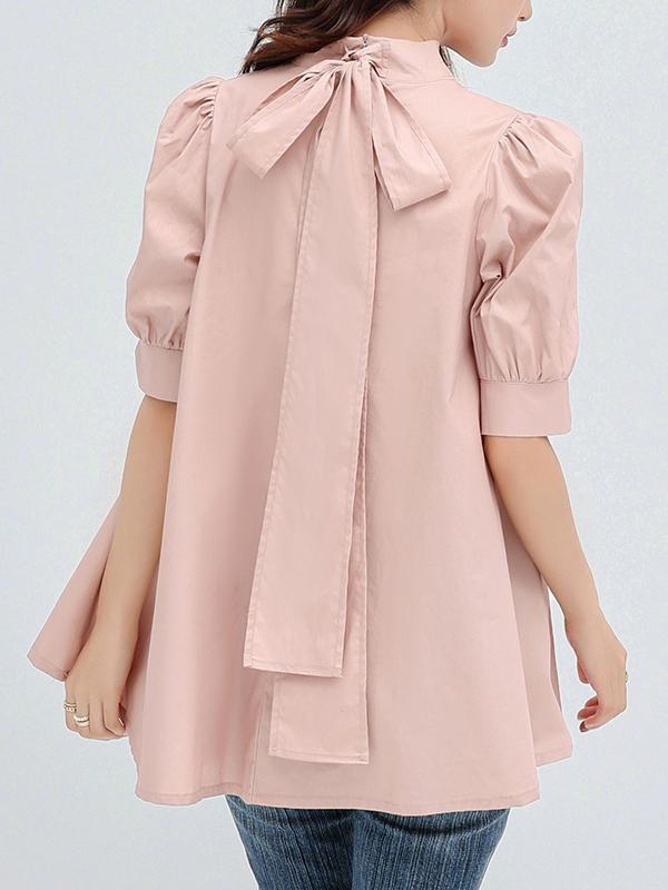 Casual Loose Bow-Embellished Solid Color Blouse Product Image